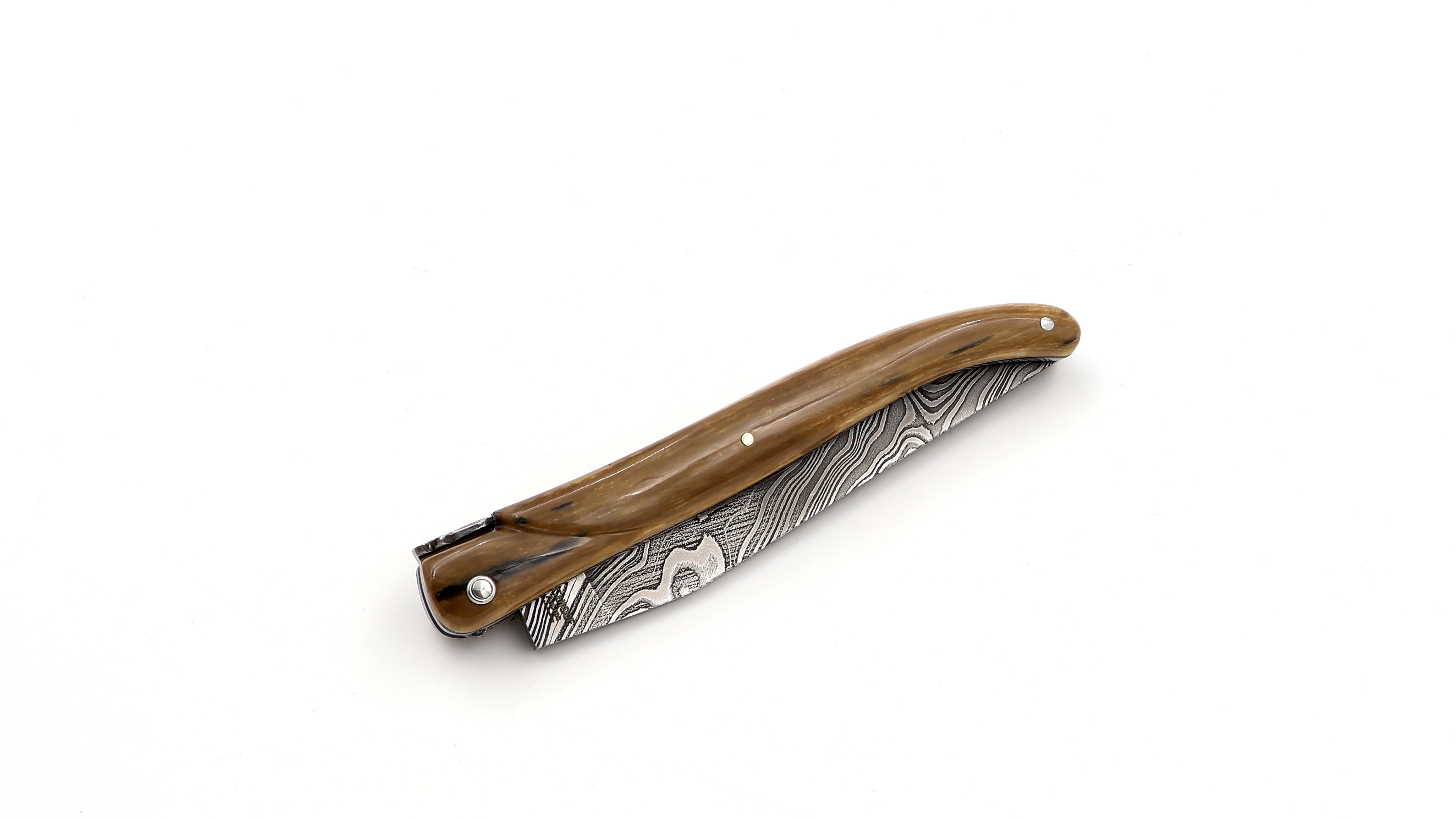 Laguiole en Aubrac Twisted-Damast Mammutelfenbein Kruste massiv Doppelplatinen 12 cm 