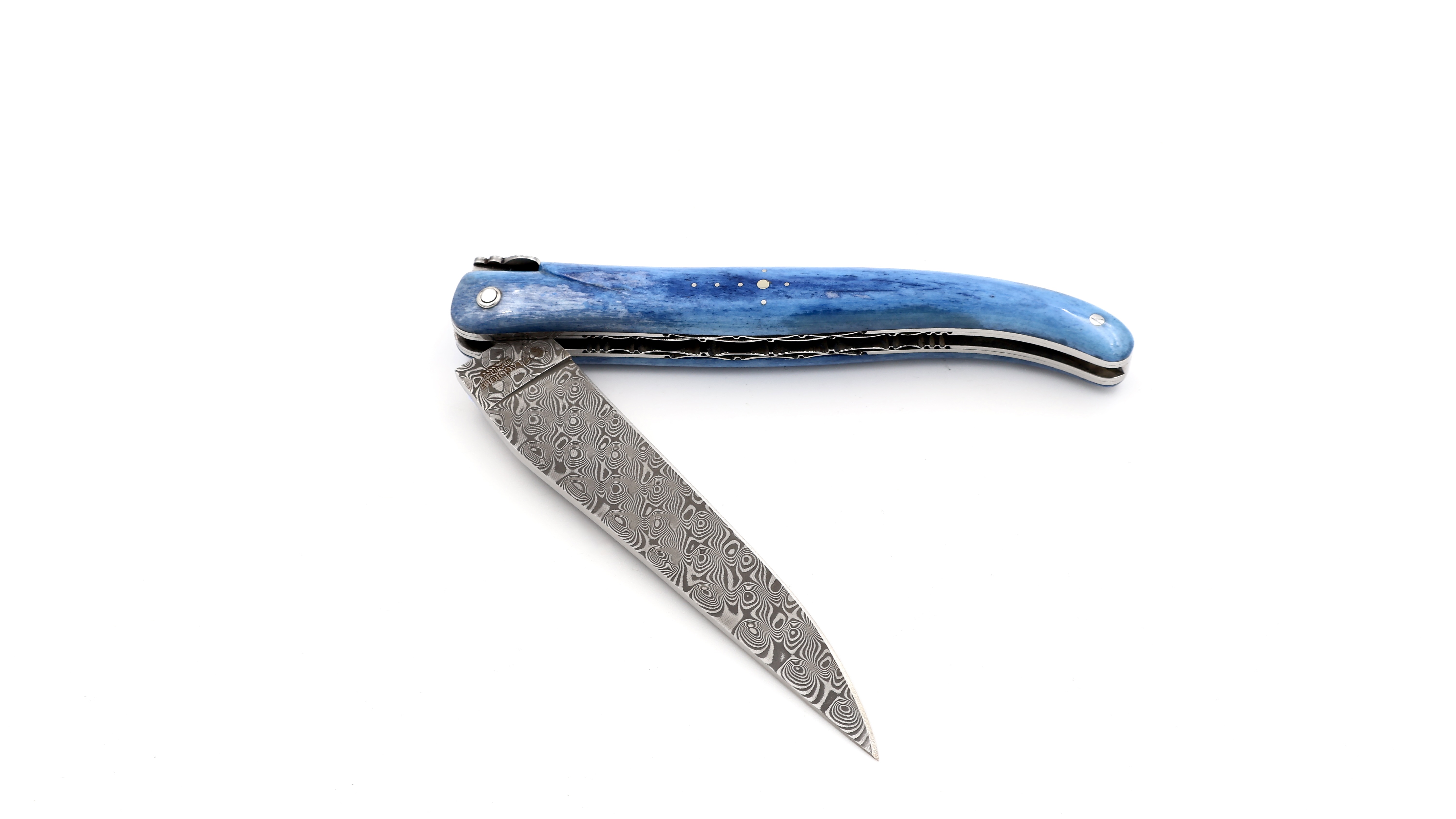 Laguiole en Aubrac damascus camel bone full handle with double plates 12 cm shiny