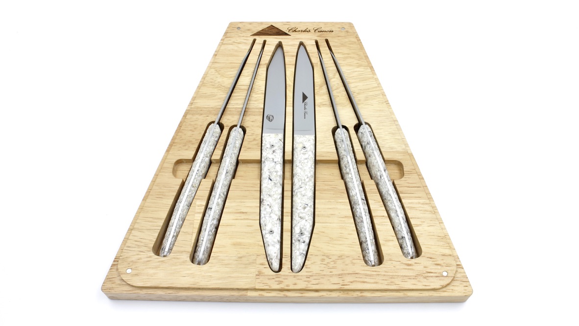 E76205FC-5856-4098-97DA-266FF7213335_1_105_c Charles Canon Le TERRIL Steakknives set of six oyster shell stabilized