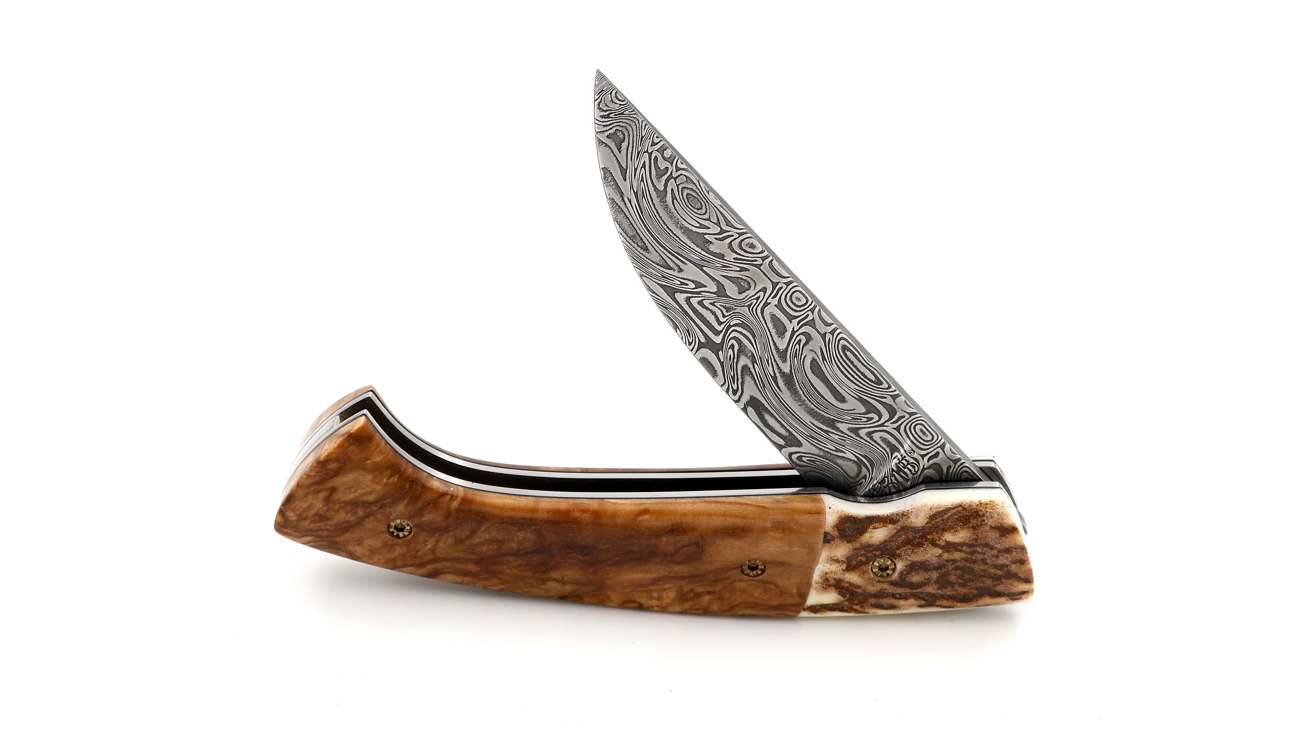 MANU LAPLACE 1515 DAKKAR amboina burlwood & staghorn damascus blade