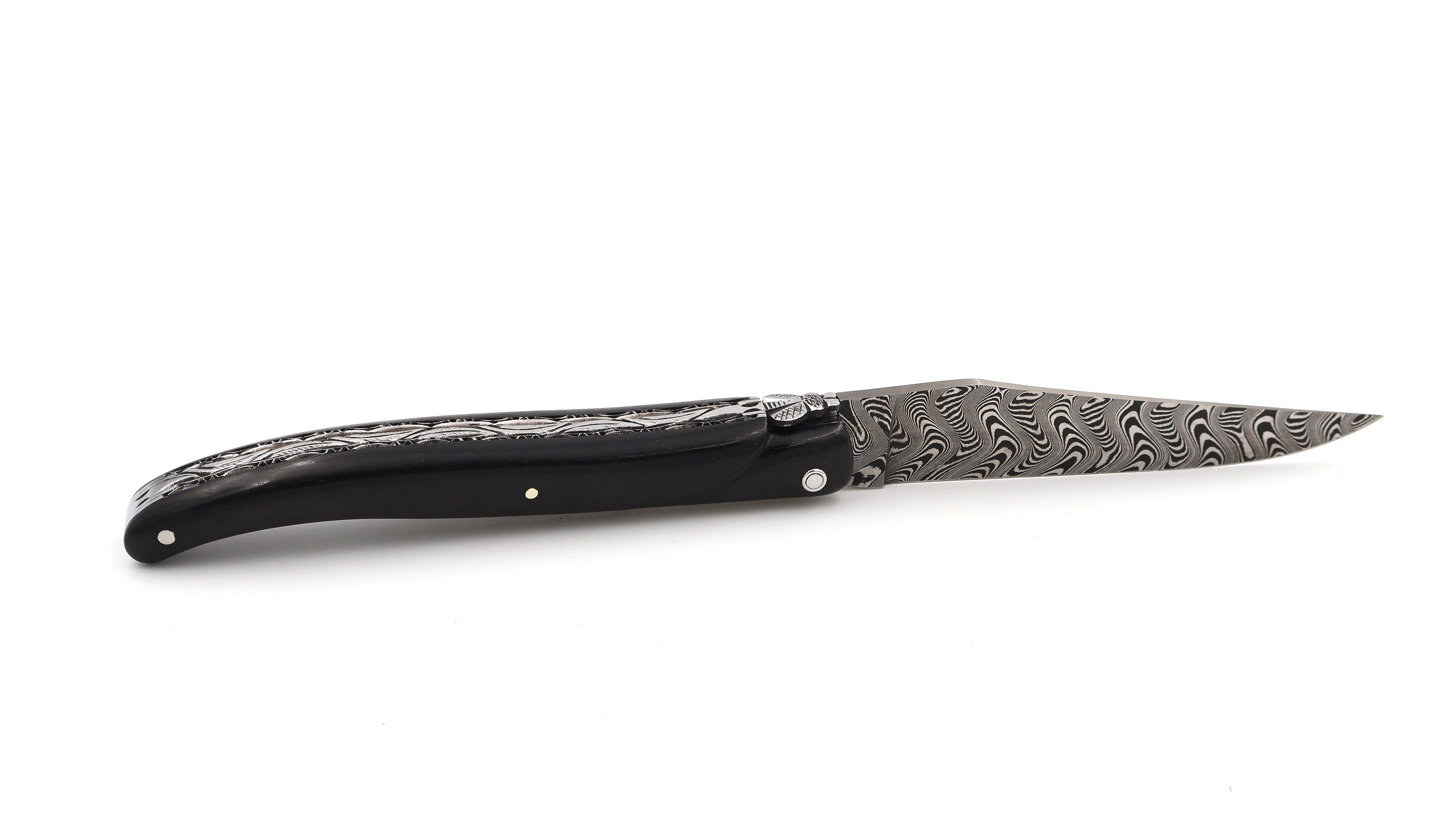 Laguiole en Aubrac  DSC® Carbon Damast Ebenholz massiv Doppelplatine 12 cm