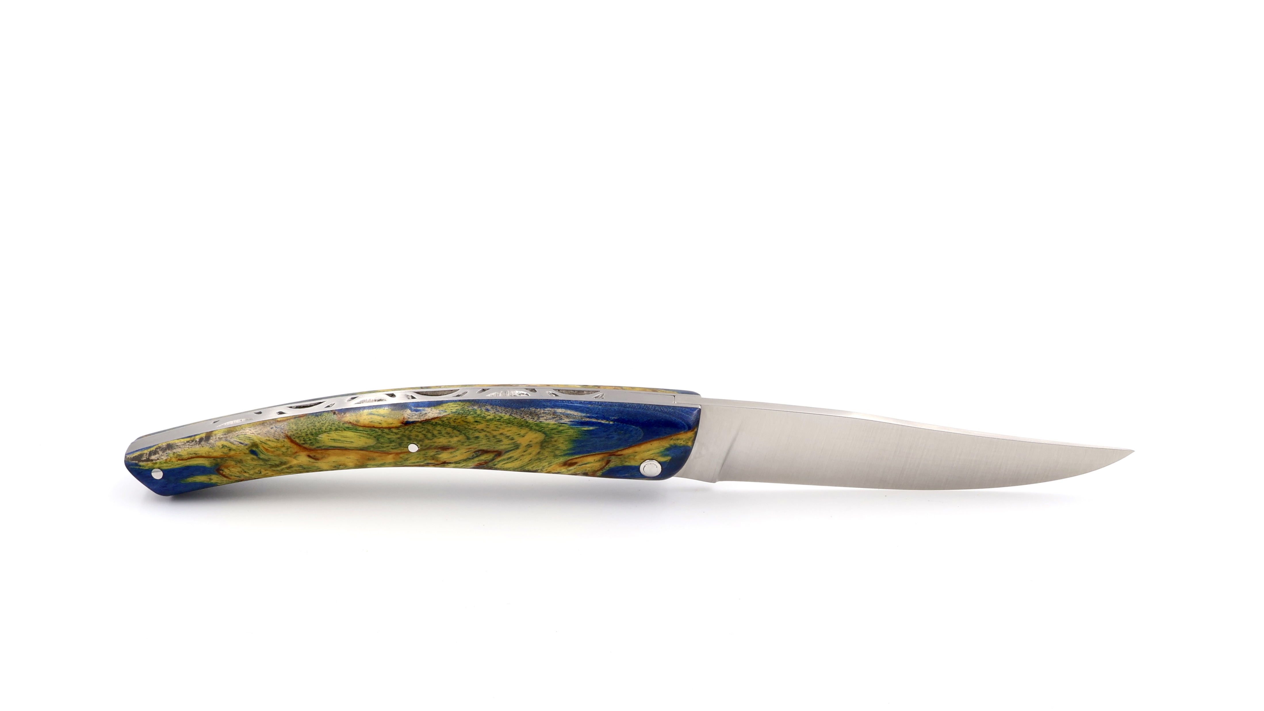 ARBALETE G. David  Thiers knife blue stabilized birch burlwood
