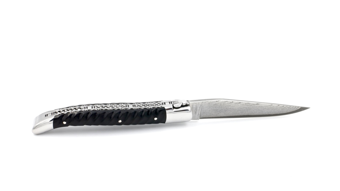 Laguiole en Aubrac jap. Damastklinge Torsadé Ebenholz Doppelplatinen 12 cm