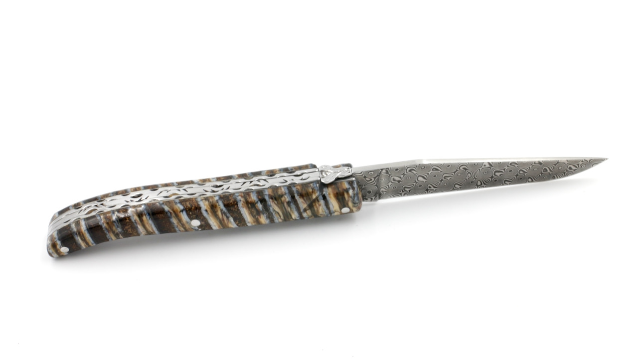 Claude DOZORME Laguiole Messer LUX Mammutbackenzahn braun 12 cm Damastklinge