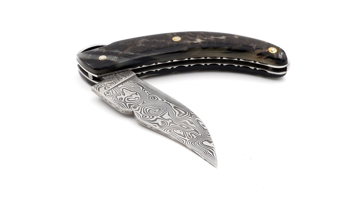 Fontenille Pataud RONDINARA guillochiert Widderhorn massiv Damastklinge