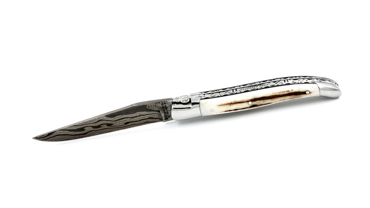 Laguiole en Aubrac Damast Hirschhorn Doppelplatine 12 cm Laguiole en Aubrac Damast Hirschhorn Doppelplatine 12 cm