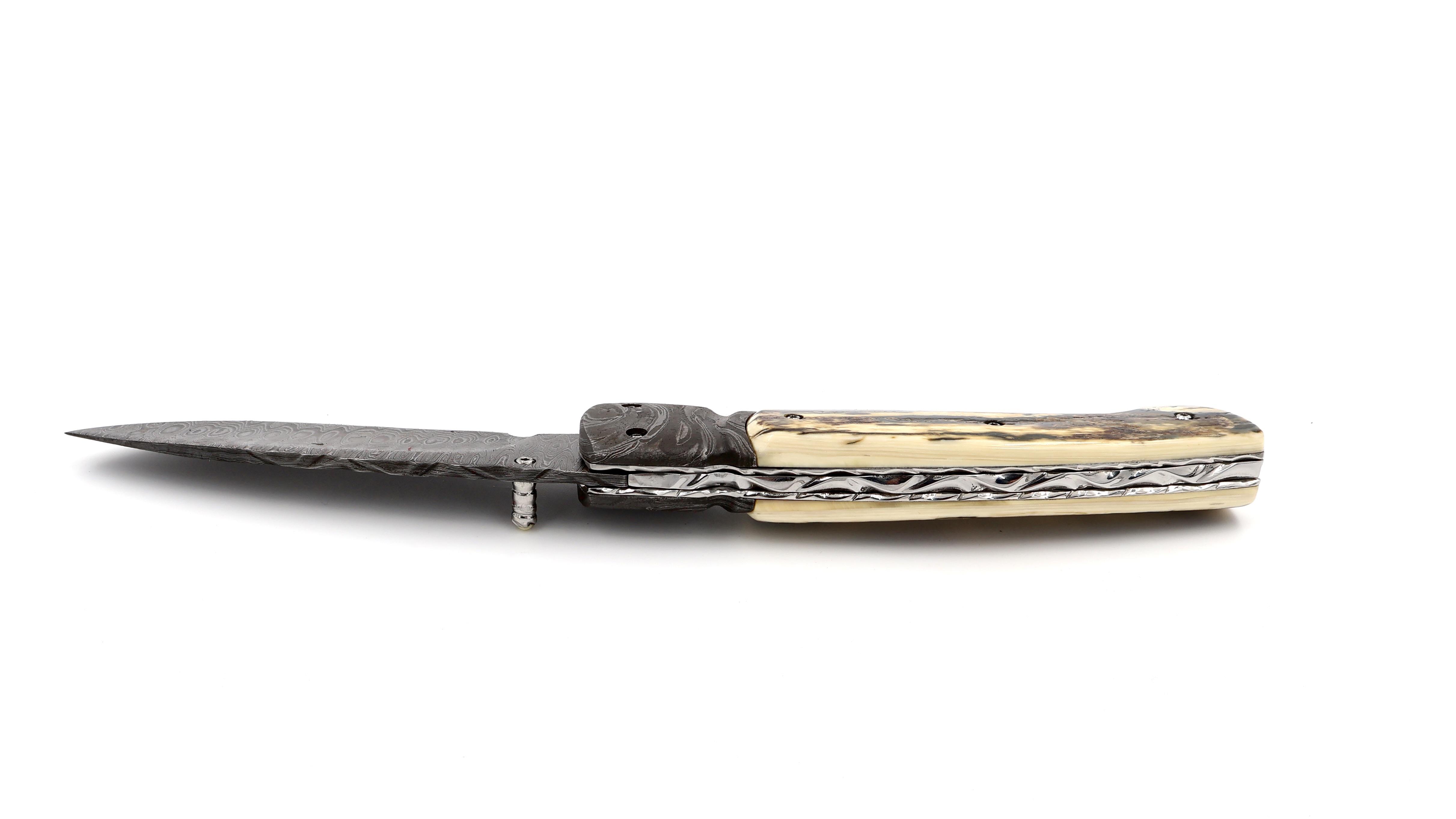 Olivier Moretti Linerlock Taschenmesser Mammutelfenbein Damastklinge 