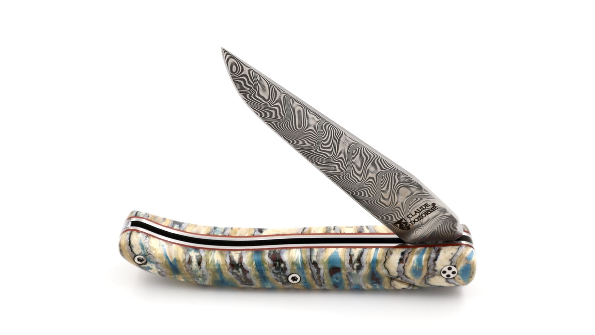 Claude DOZORME L'ATELIER Laguiole mammoth lightblue 12 cm damascus