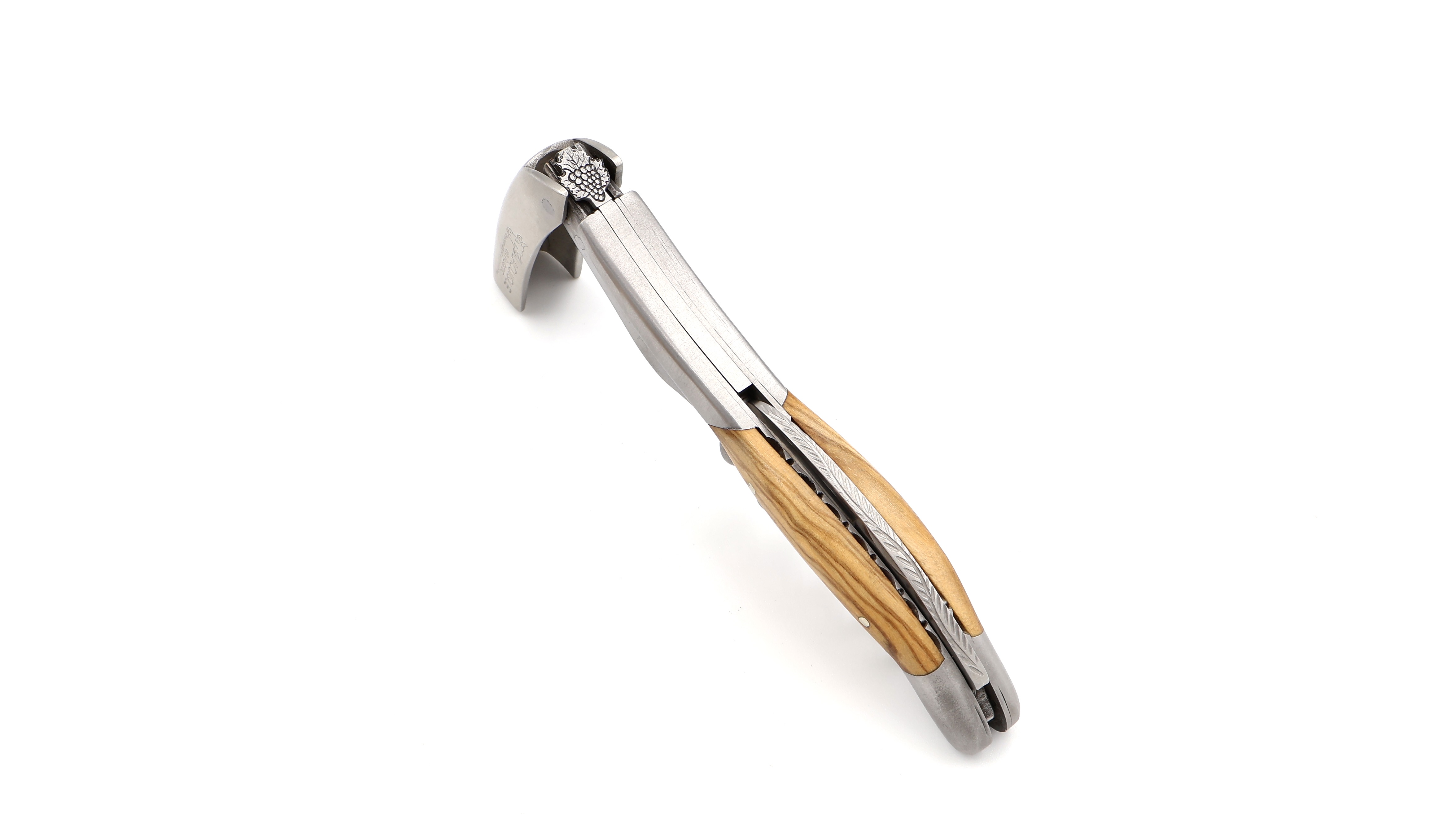 Laguiole en Aubrac Sommeliermesser Olive Biene Weintraube guillochiert