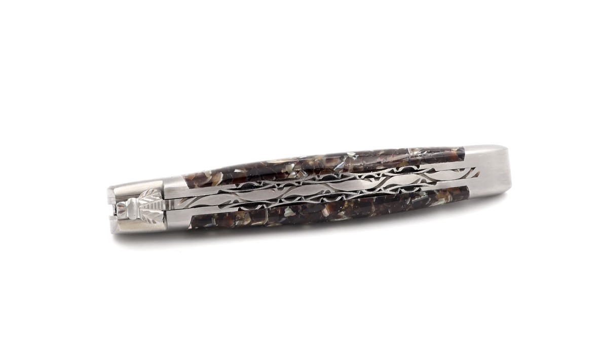 Laguiole en Aubrac DSC® Rosendamast Abalone & Muschelschalen Doppelplatine  12 cm   