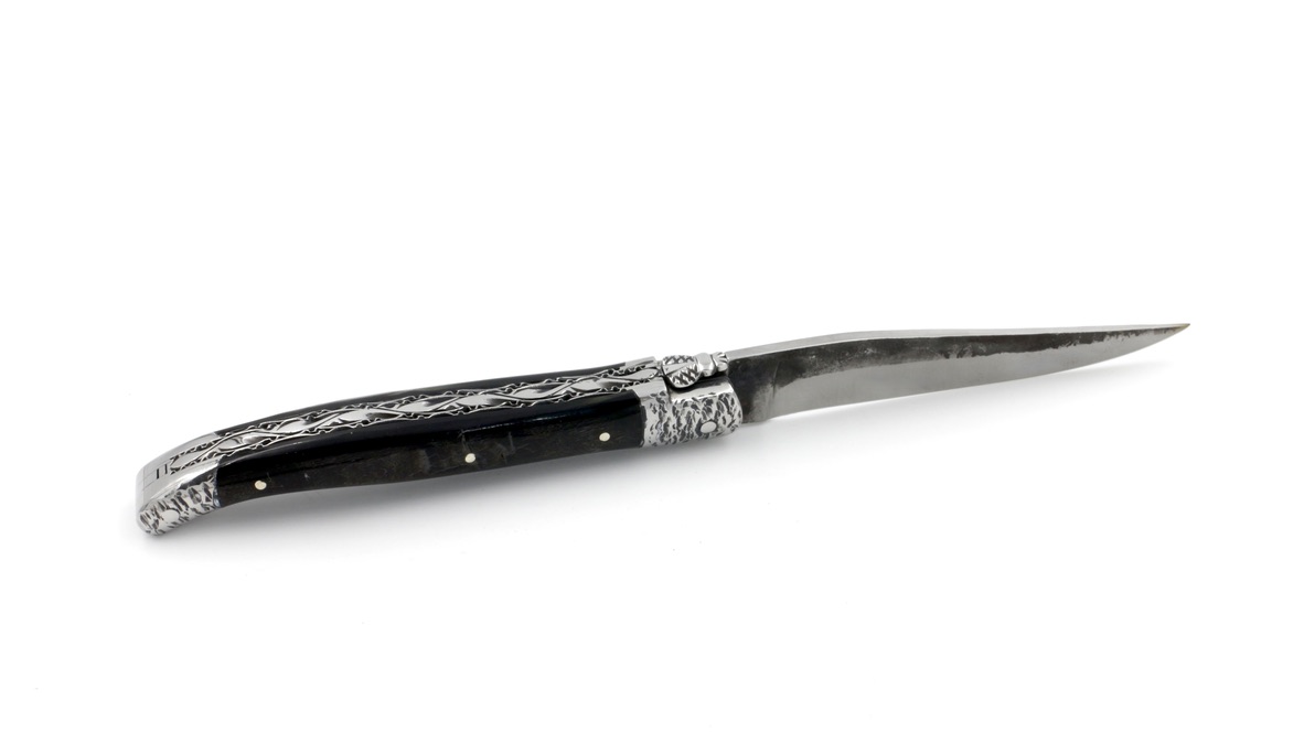 Laguiole en Aubrac Brut de Forge Widderhorn handgehämmerte Backen Doppelplatine 12 cm