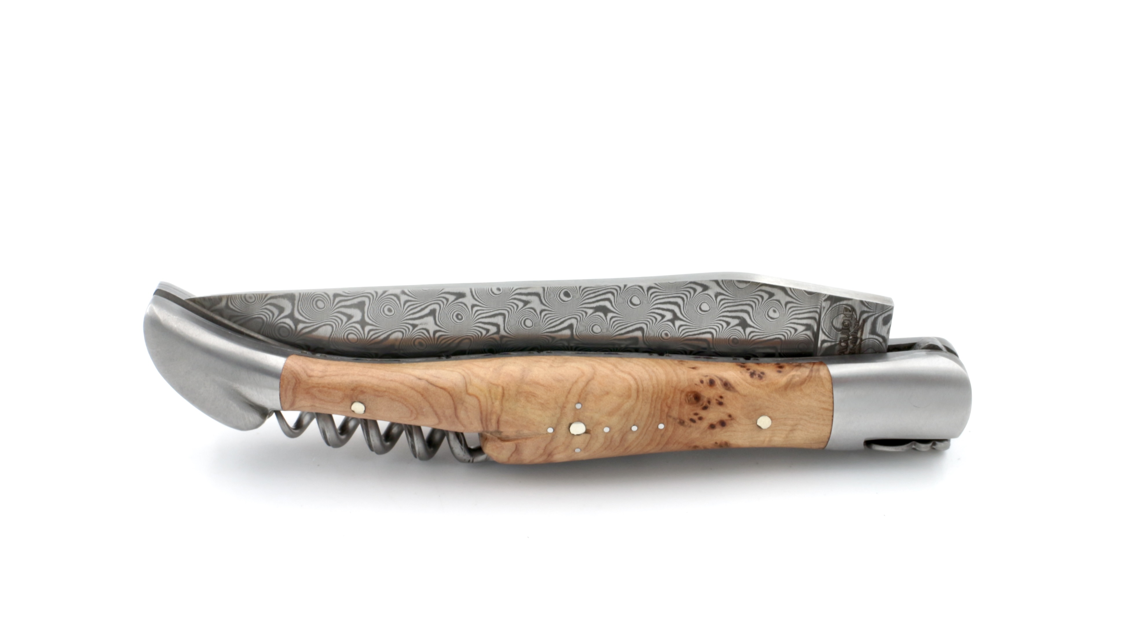 Laguiole en Aubrac  DSC® Carbon Damast Wacholder matt Doppelplatine Korkenzieher 12 cm