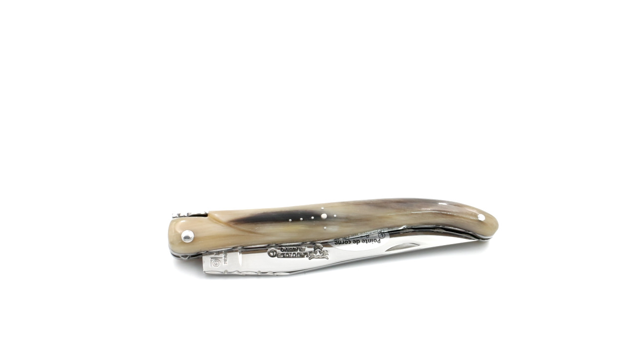 Laguiole en Aubrac double plates knife full handle Horn tip 12 cm