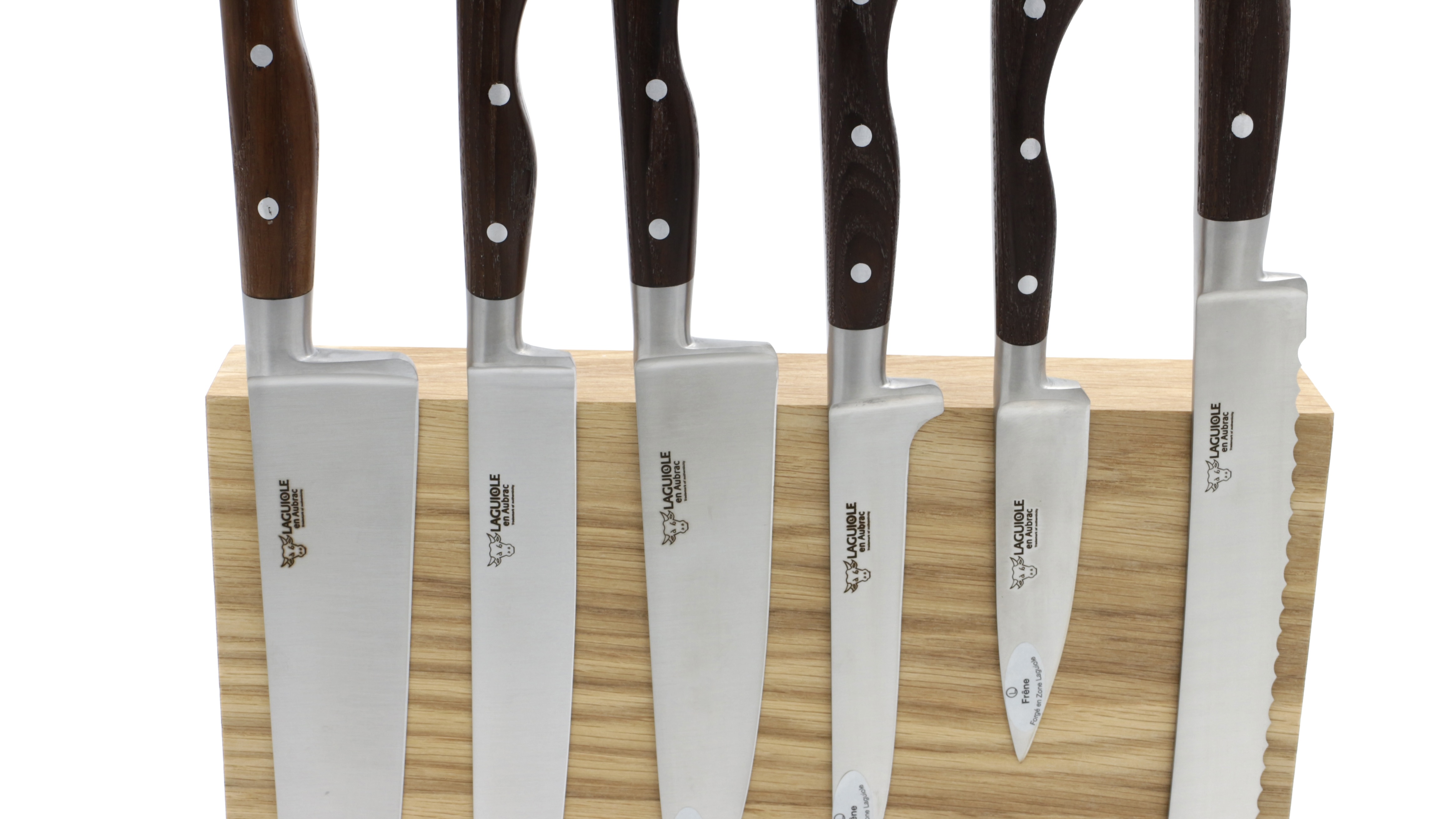 Laguiole en Aubrac thermo ash Set of 6 kitchen knives with magnetic oak block
