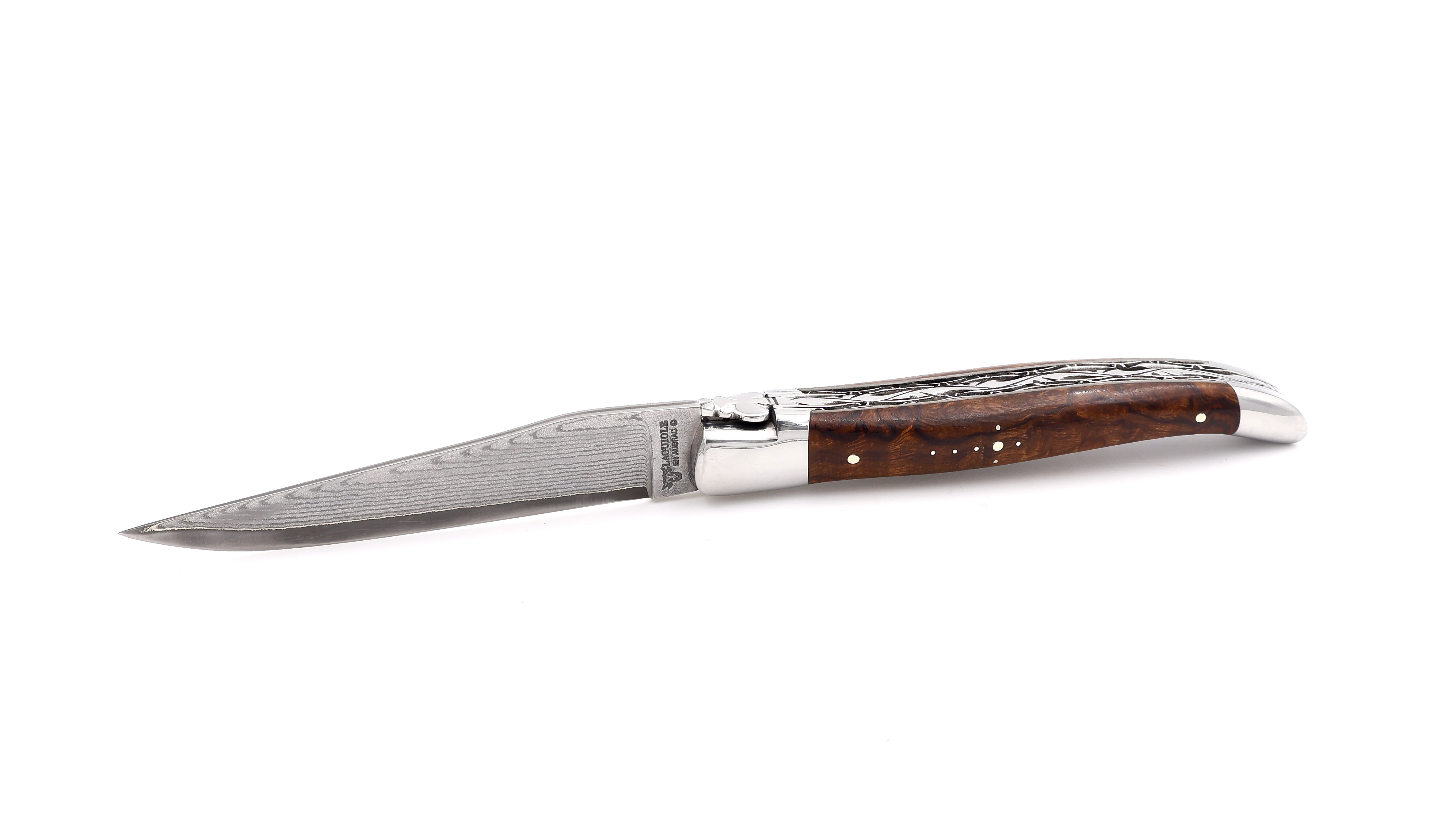 Laguiole en Aubrac double plate knife jap. damascus Ironwood shiny 12 cm