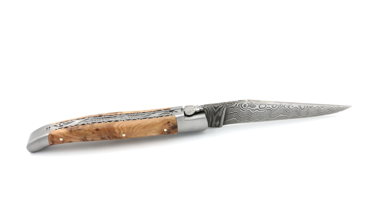 Laguiole en Aubrac Damast Wacholder Doppelplatine 12 cm