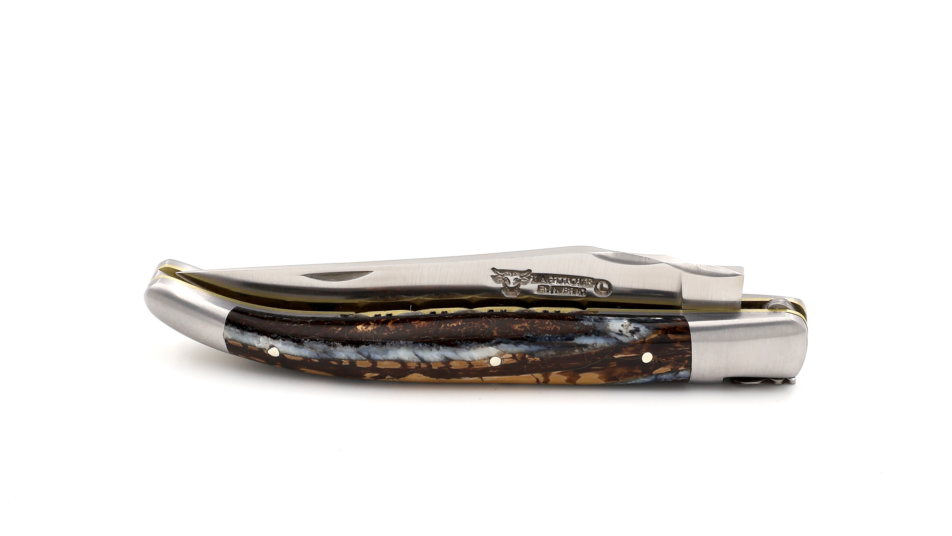 Laguiole en Aubrac unique piece double plate knife Mammoth ivory 12 cm