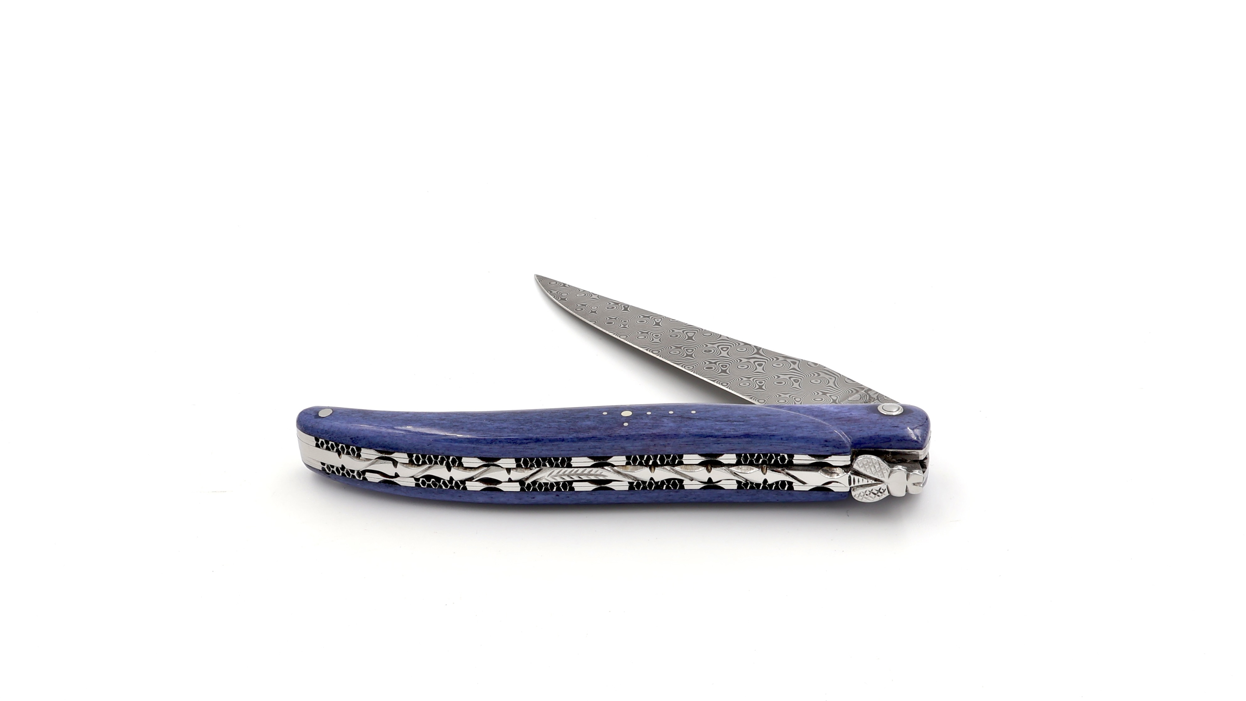 Laguiole en Aubrac damascus camel bone full handle with double plates 12 cm shiny