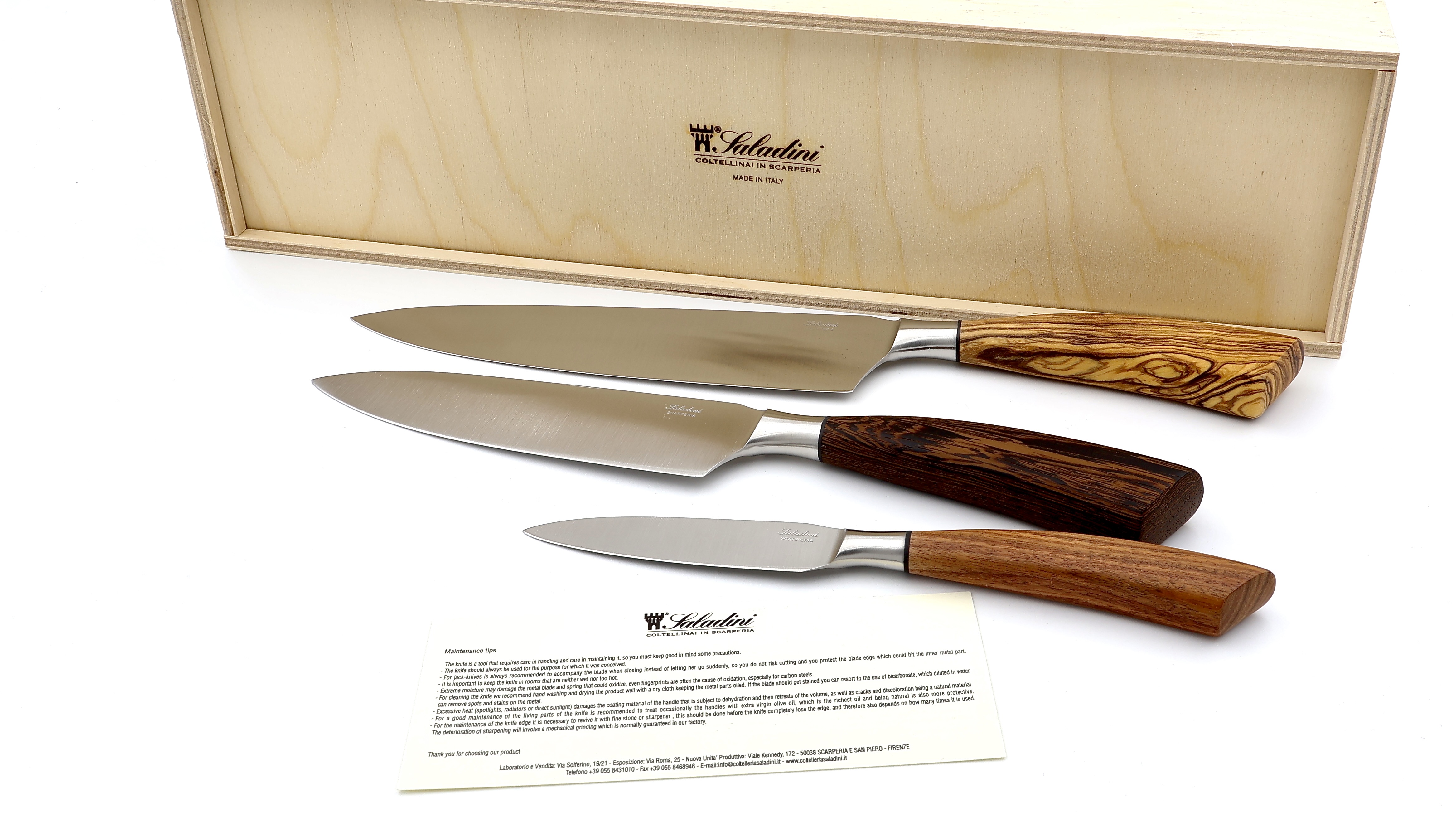 Saladini CHEF Kochmesser-Set 3-teilig Olive - Wenge - Palisander