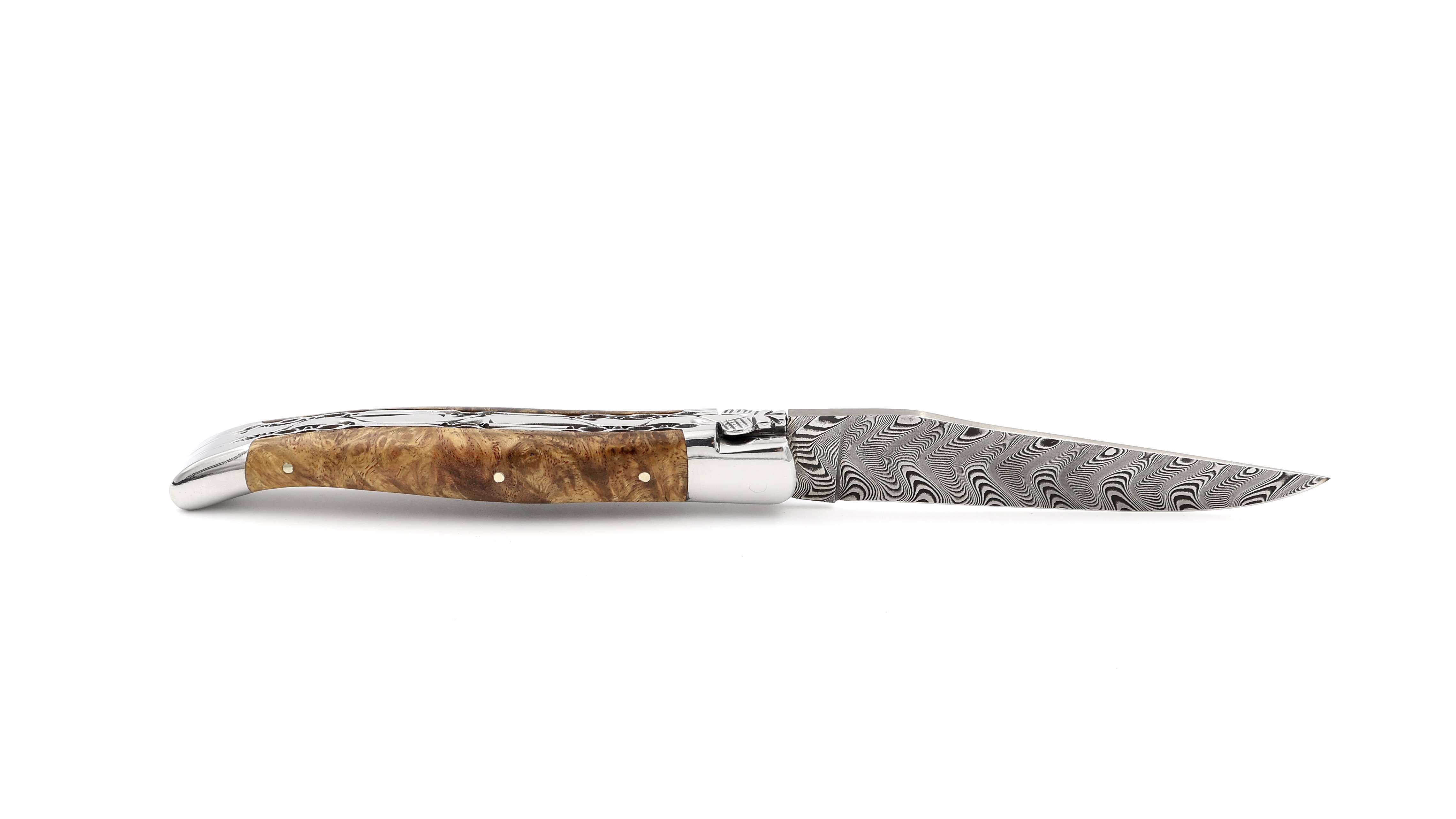 Laguiole en Aubrac damascus amboina burlwood shiny with double plates 12 cm