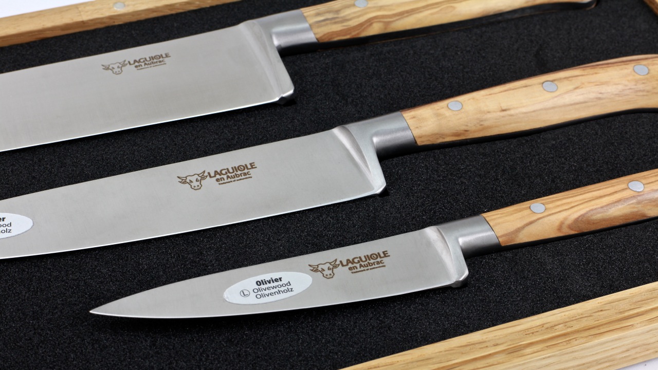 Laguiole en Aubrac Olive Kochmesserset  3-teilig
