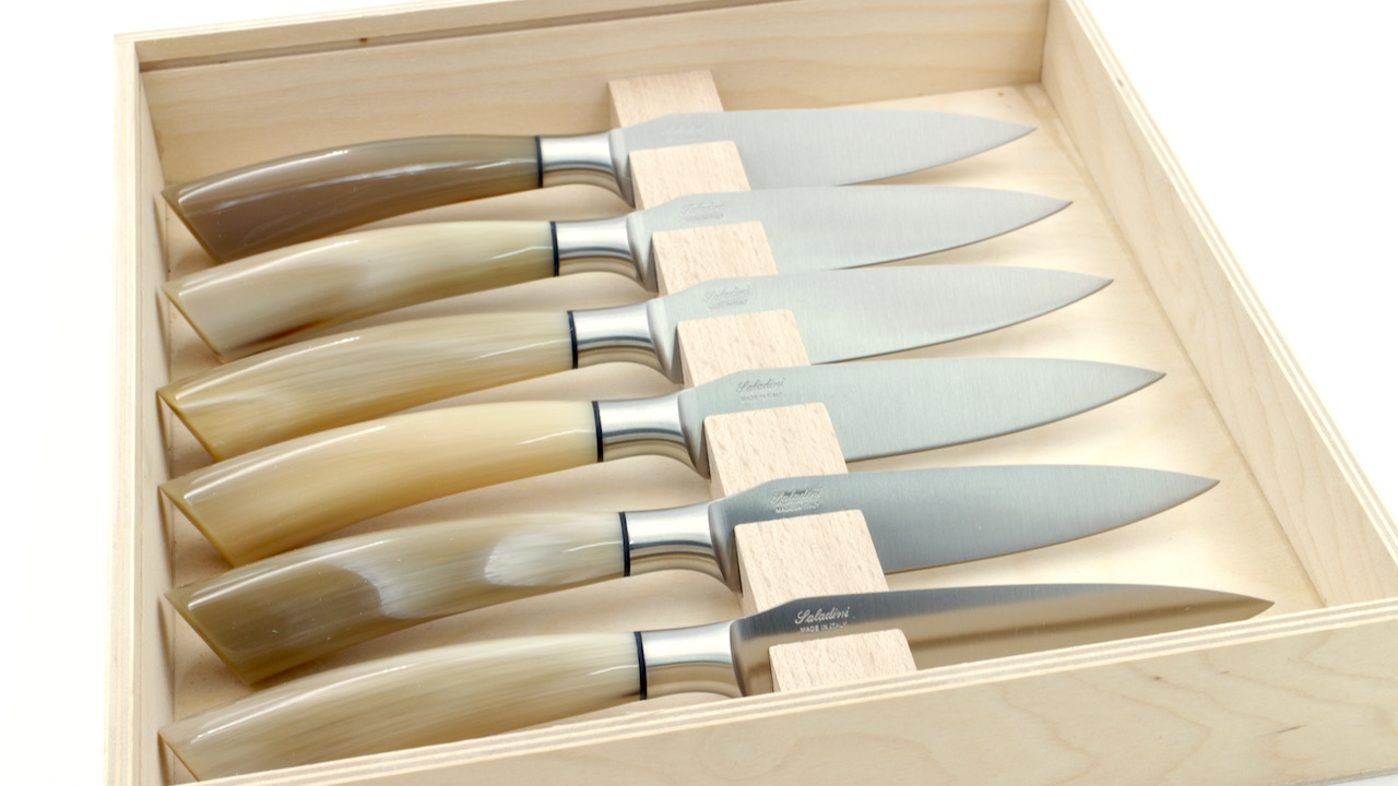 Saladini  Rustico großes Steakmesser Set 6-tlg. Hornspitze