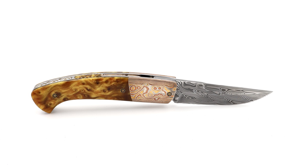 MANU LAPLACE 1515  ZULU Mokume & Ahorn Wurzelholz Damastklinge