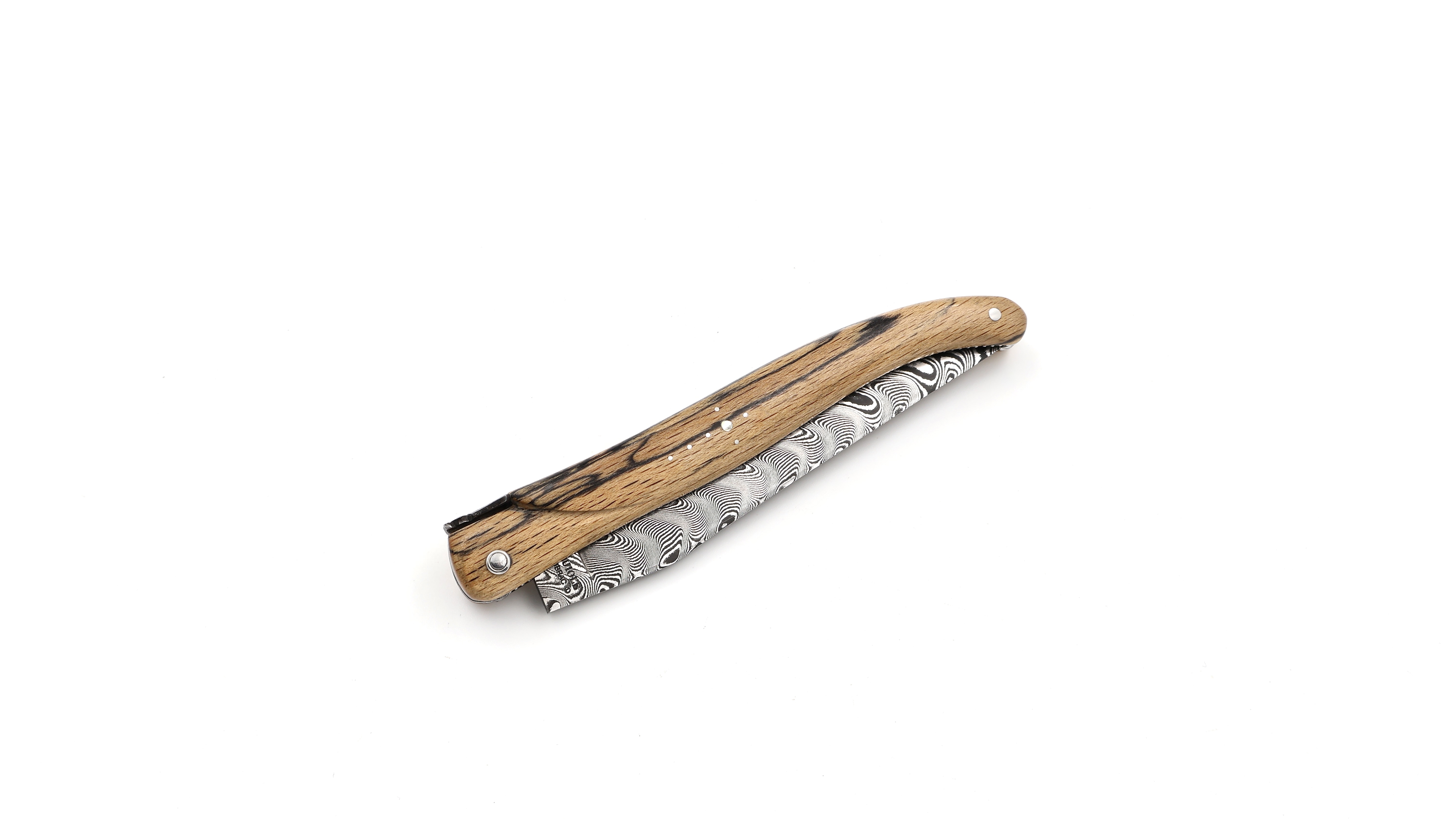 Laguiole en Aubrac Modell Perle DSC® Carbon Damast Aubrac Holz guillochiert massiver Griff 12 cm