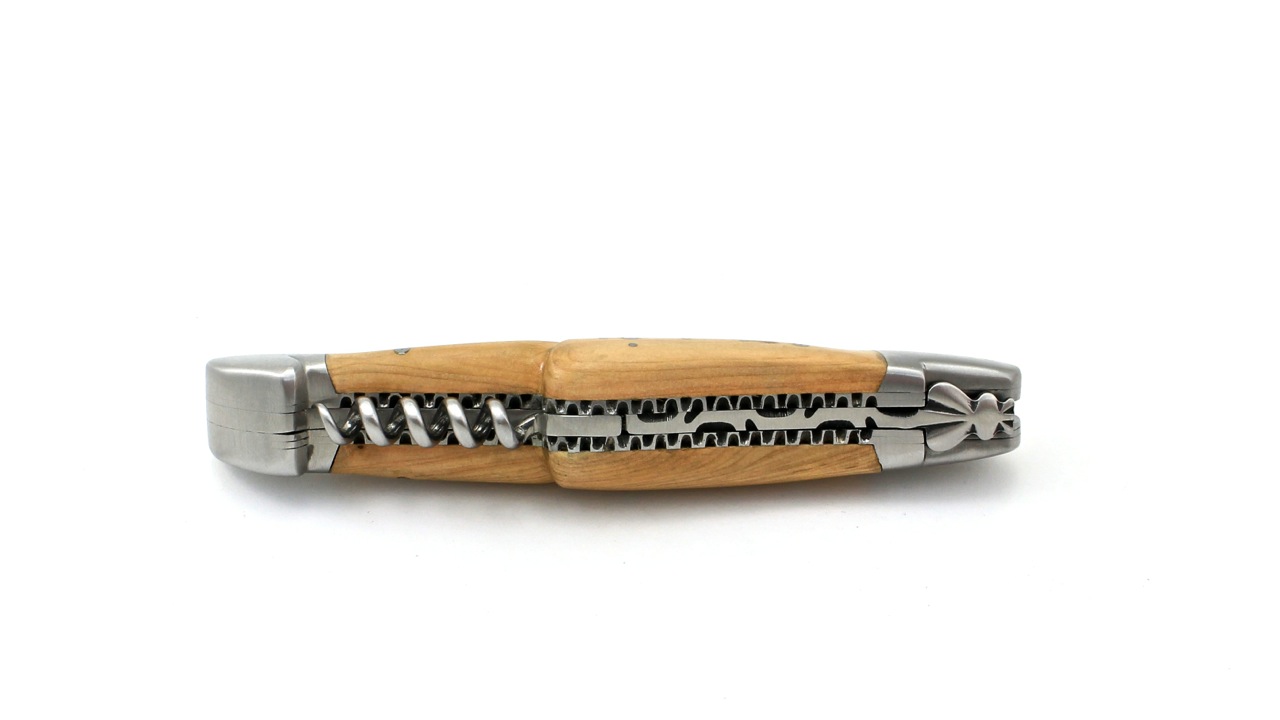 Honoré Durand Laguiole knife Prestige doubleplates with corkscrew juniper 14C28 12 cm