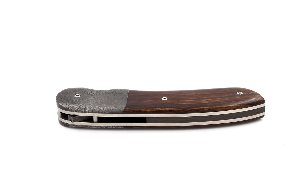 Benjamin Hée Liner-Lock knife ironwood Achim Wirtz damascus 12 cm 