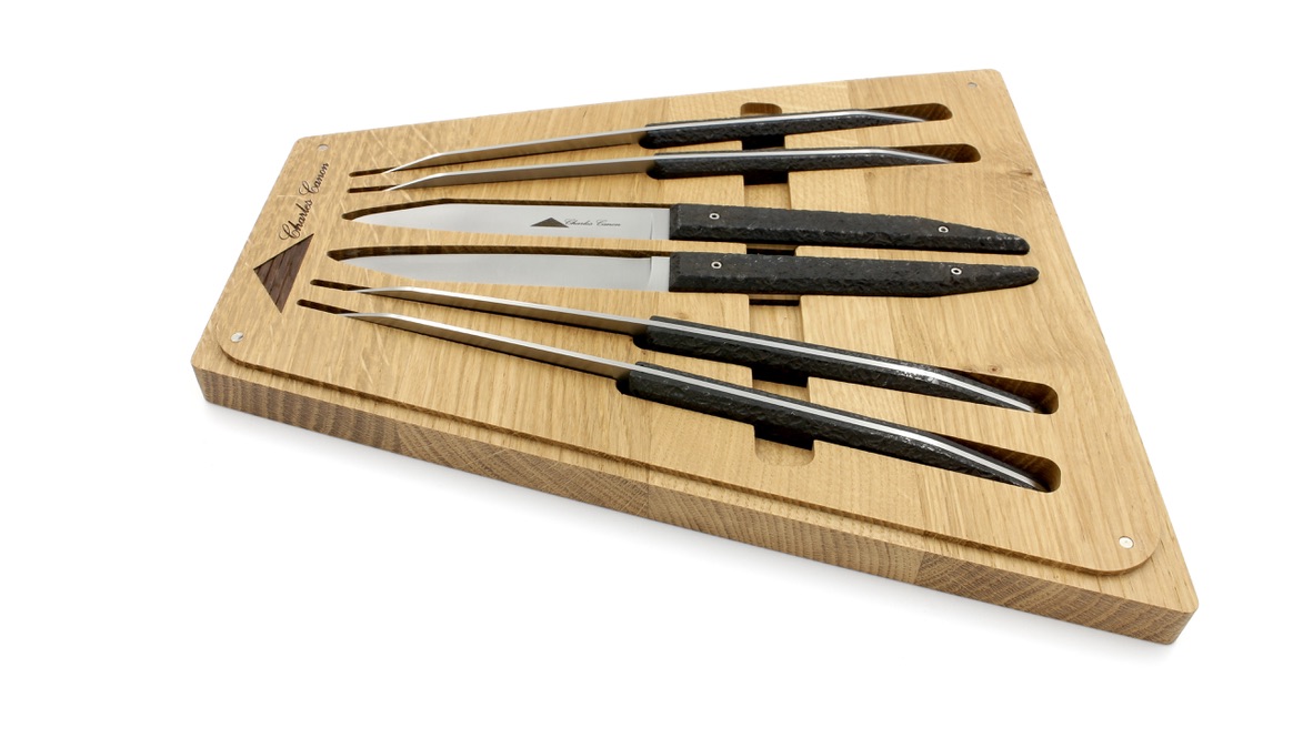 Charles Canon Le TERRIL Steakknives set of six row coal stabilized Charles Canon Le TERRIL Steakknives set of six row coal stabilized