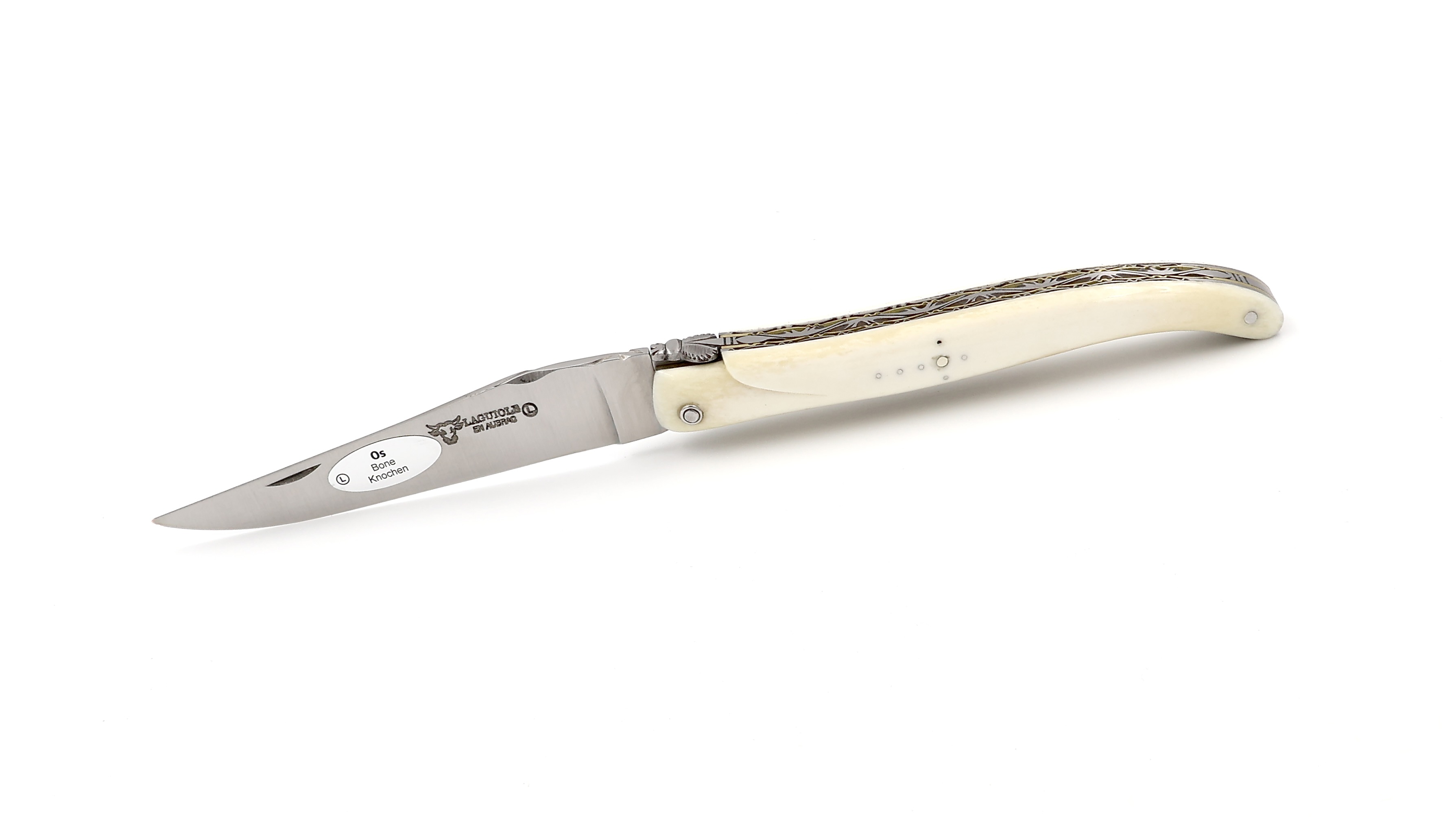 Laguiole en Aubrac Knochen massiv Messingplatine Doppelplatine 12 cm