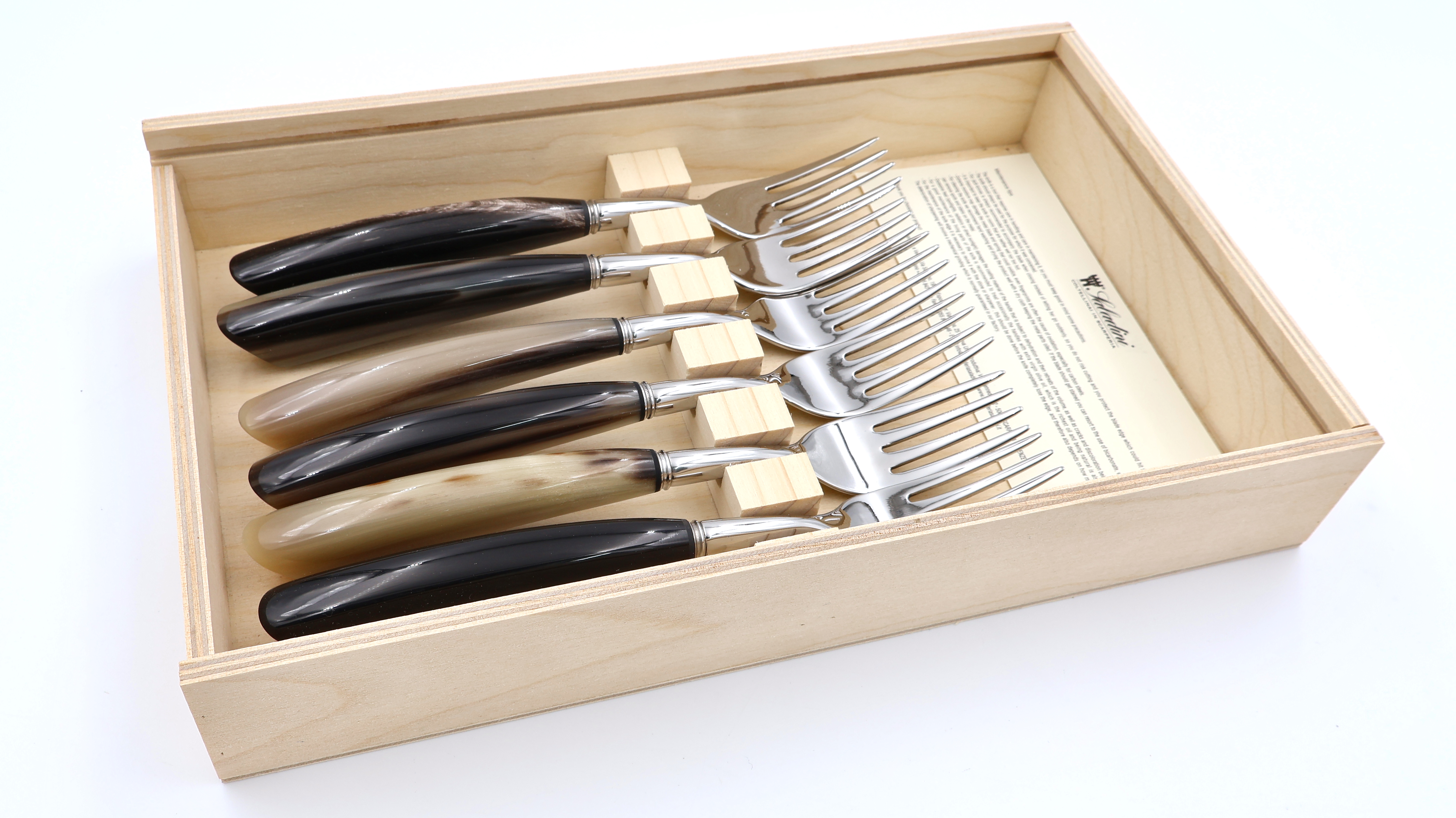 Saladini Steak Gabel Set 6-tlg. Hornspitze dunkel