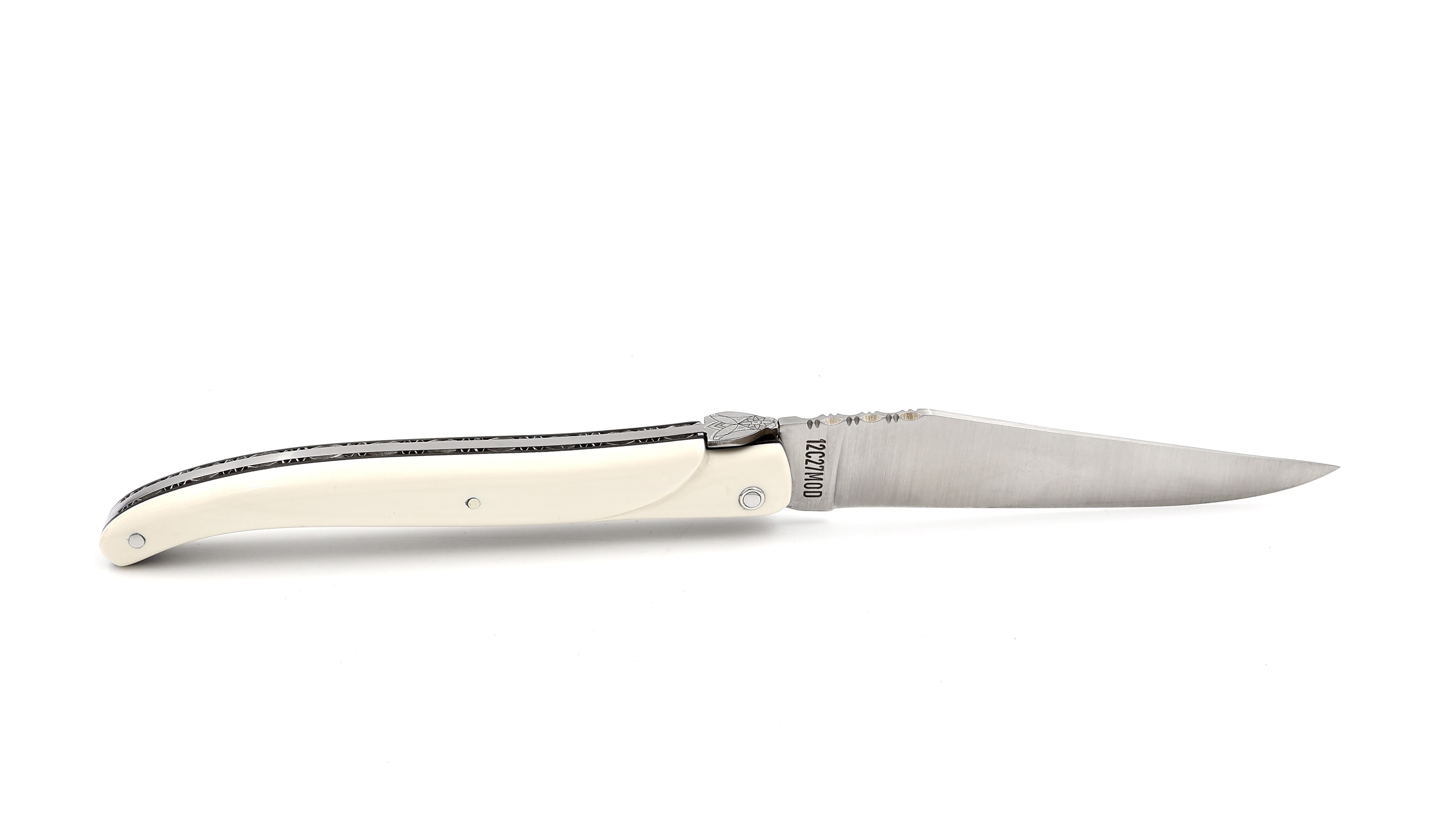 Laguiole en Aubrac Bienenkönigin Mammutelfenbein guillochiert massiver Griff 12 cm 