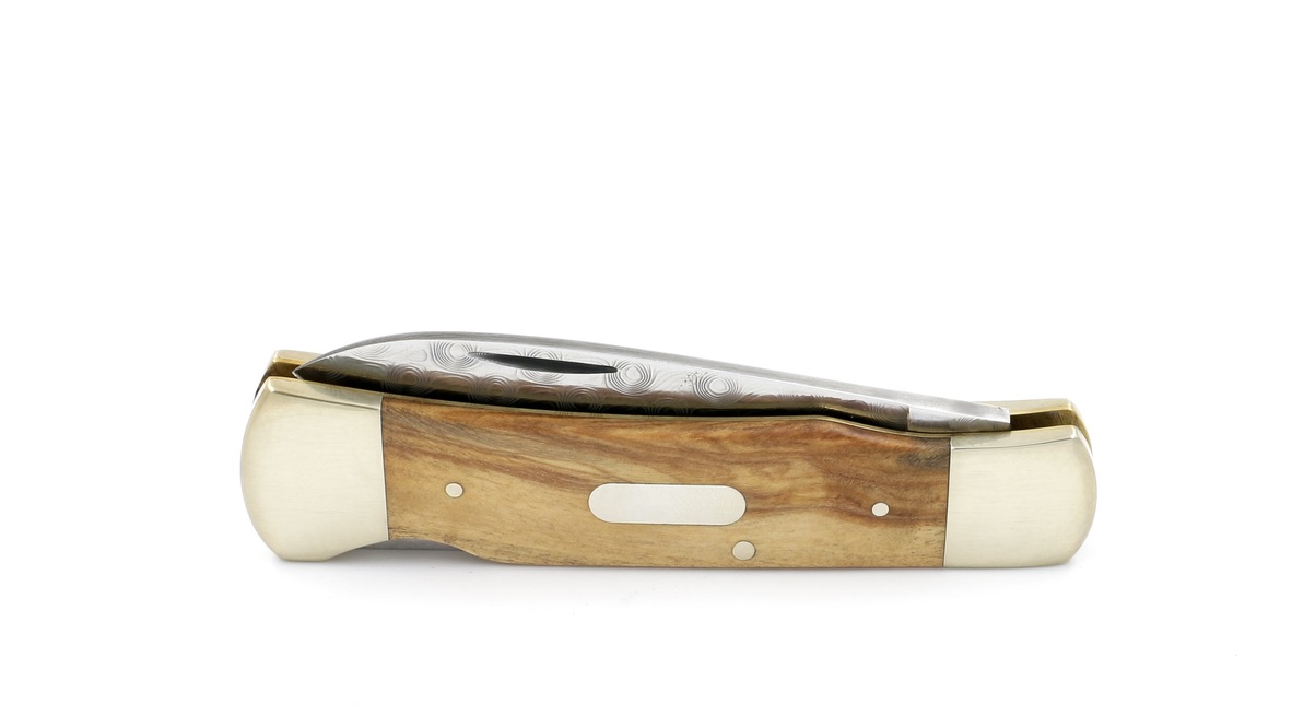 Hartkopf pocketknife olive wood with damascus blade backlock