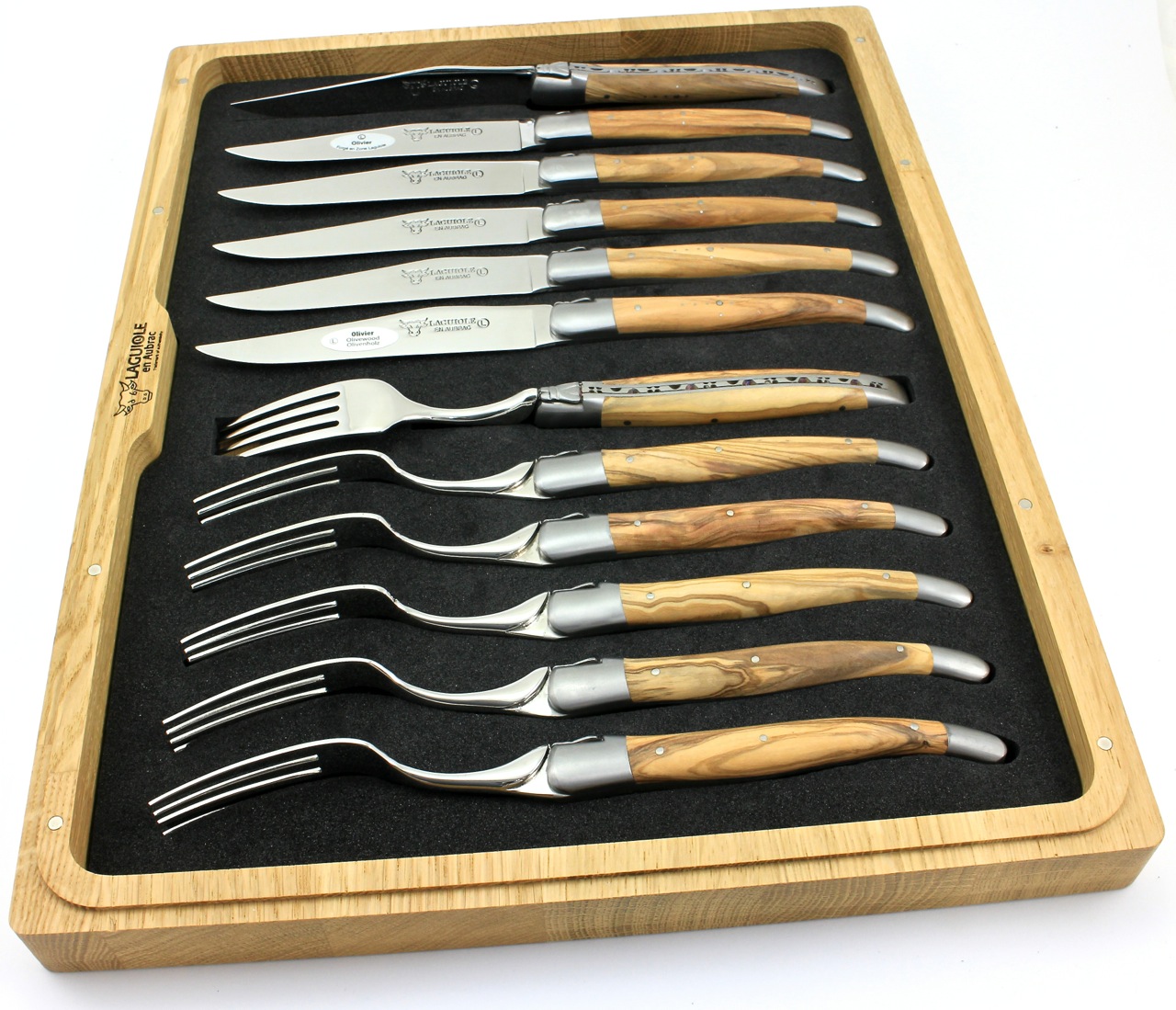 12er-Box-OLI Laguiole en Aubrac Laguiole Besteck Set Olive 12-teilig