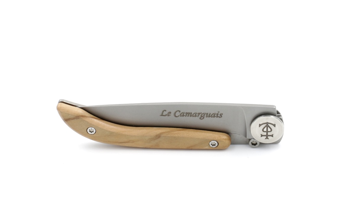 Le Camarguais liner lock knife olive wood