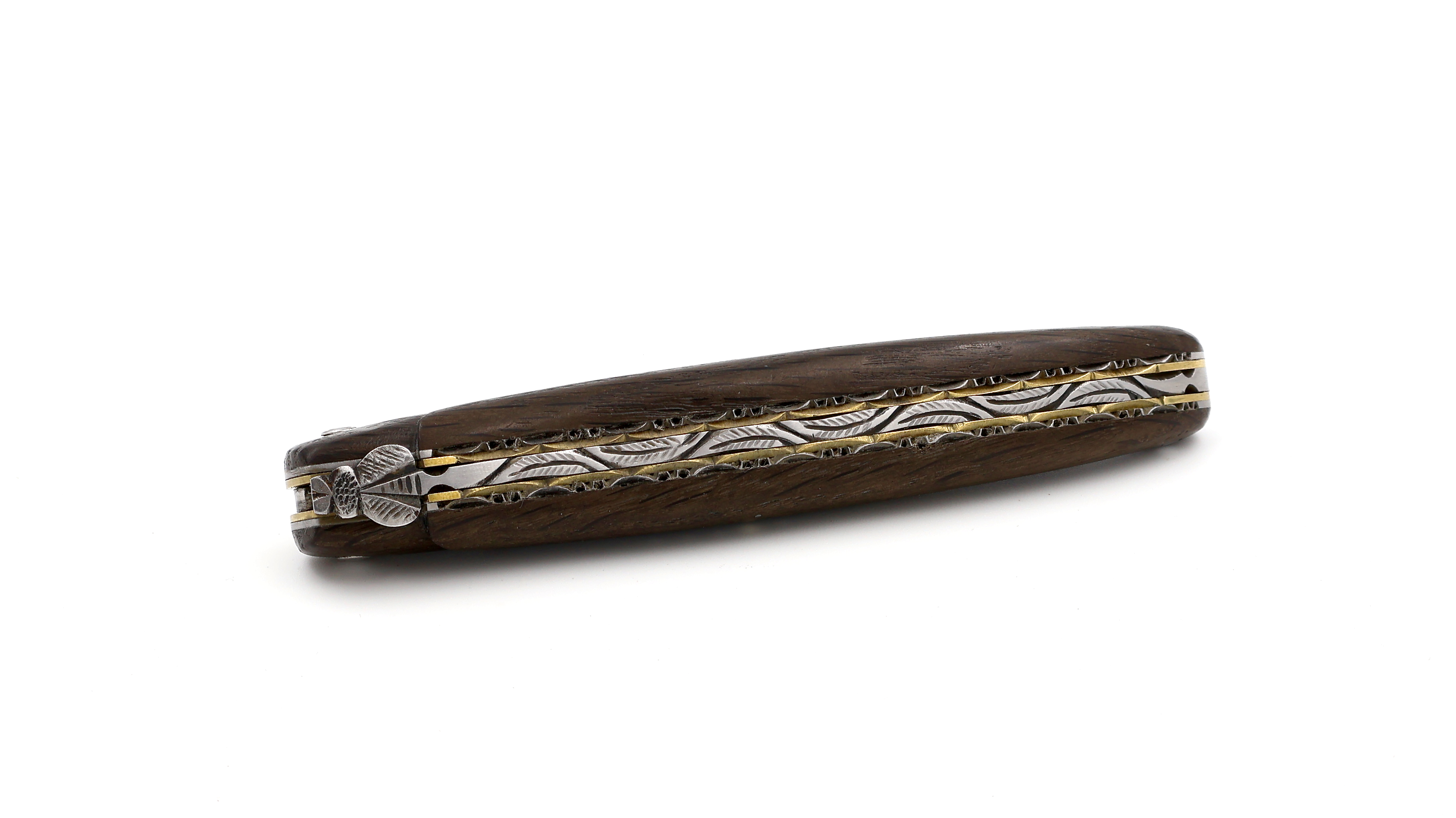 Laguiole en Aubrac Mooreiche massiver Griff Doppelplatine Messingplatine 12 cm