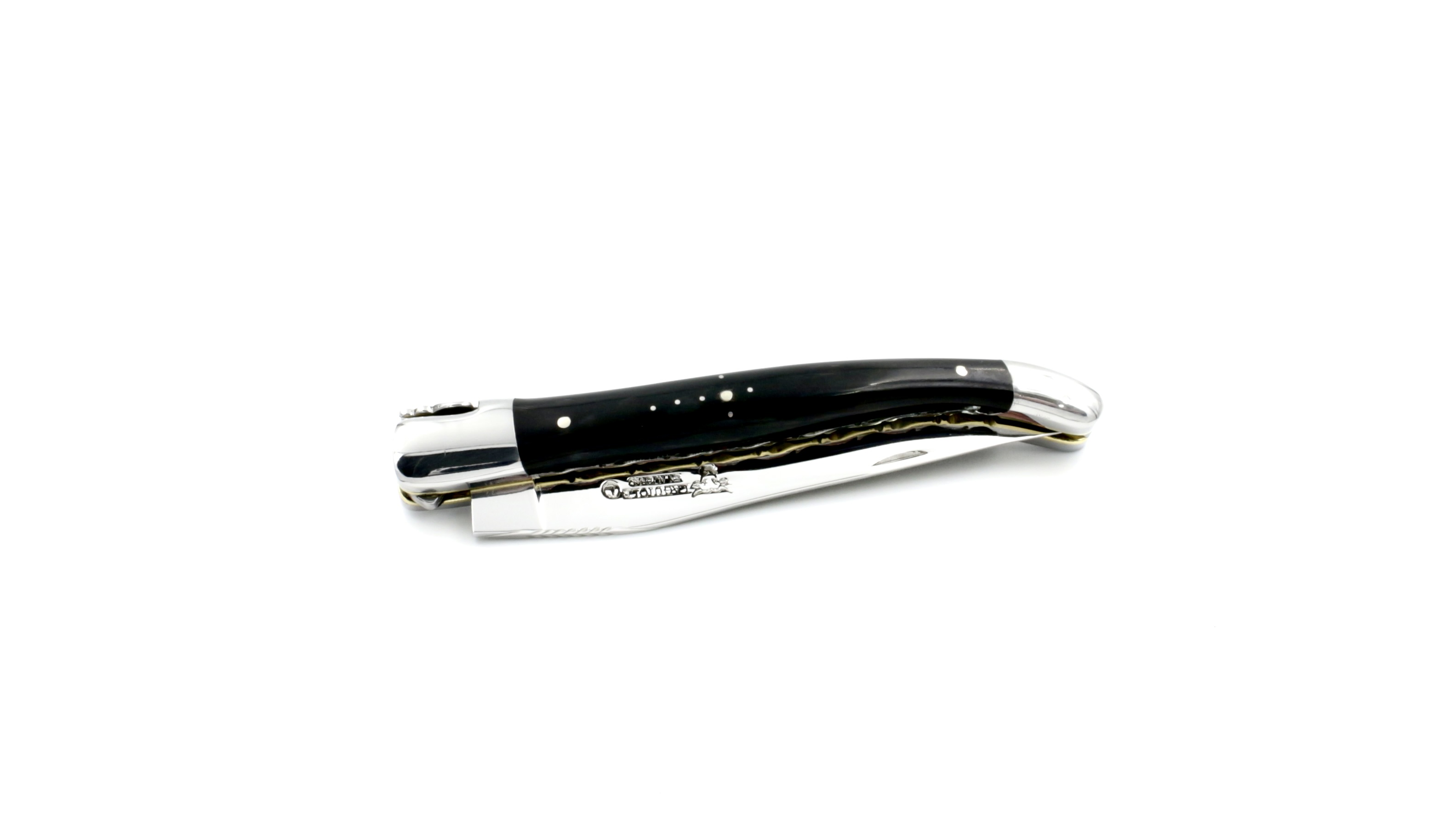 Laguiole en Aubrac doubleplate knife with brass plates Buffalo horn 12 cm