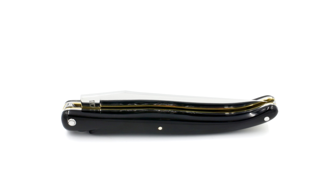 Laguiole en Aubrac double plates knife full handle with brass plates buffalo horn 12 cm