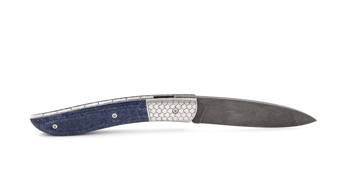 Tim Bernard NÉVÉ Jeans Mikarta guillochierte Edelstahlbacken & stonewashed Klinge  Kopie