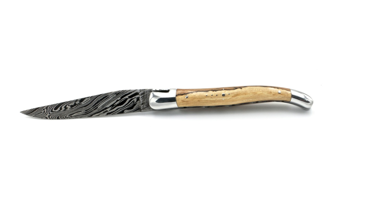 Laguiole en Aubrac Explosionsdamast Aubrac Holz poliert Doppelplatine 12 cm