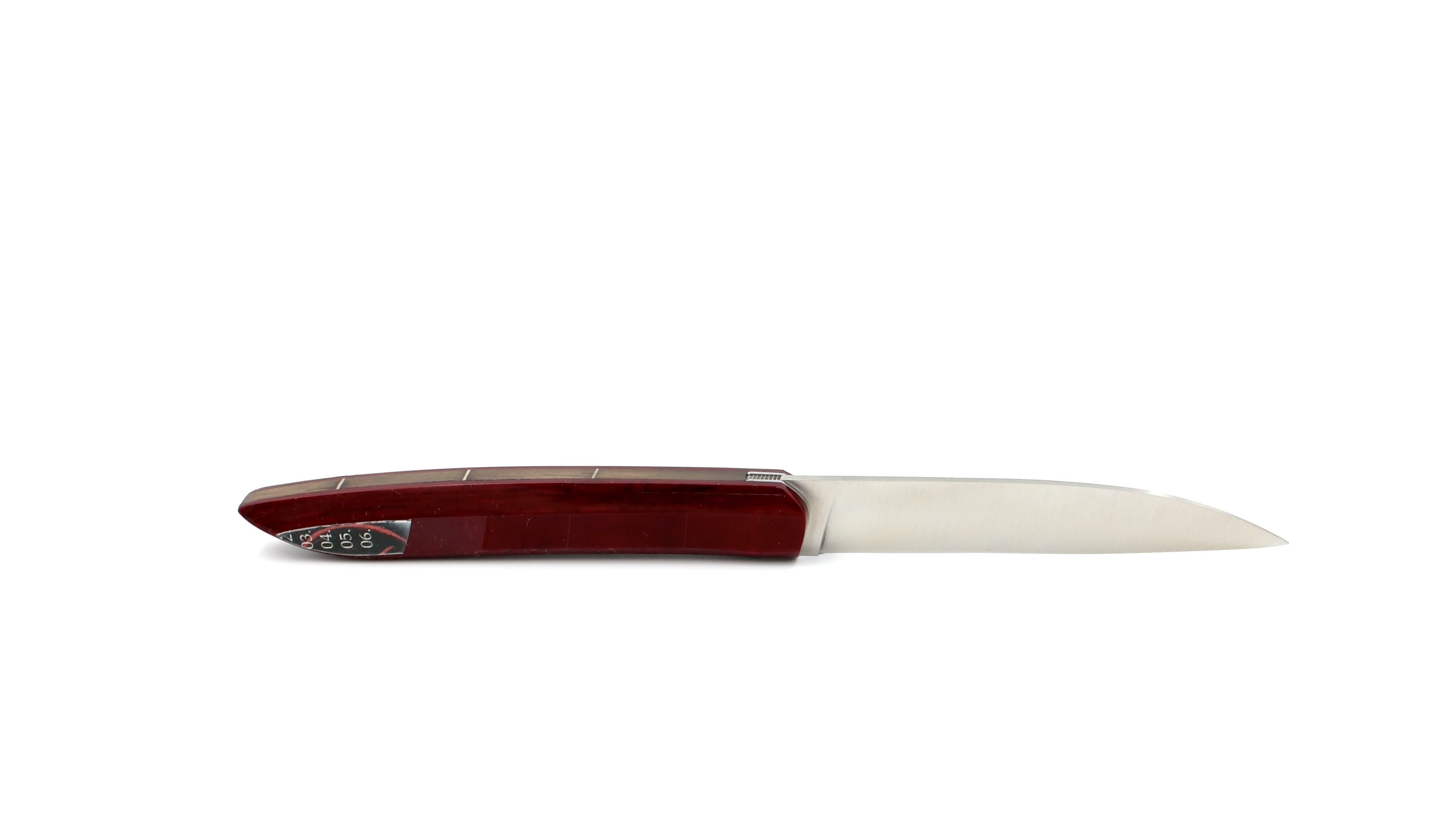Roland LANNIER folding knife Why so serious? More Rock n Roll special edition marbeled red