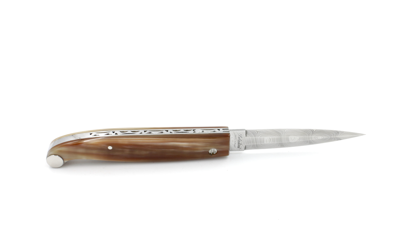 Saladini knife TRE PIANELLE horn tip damascus