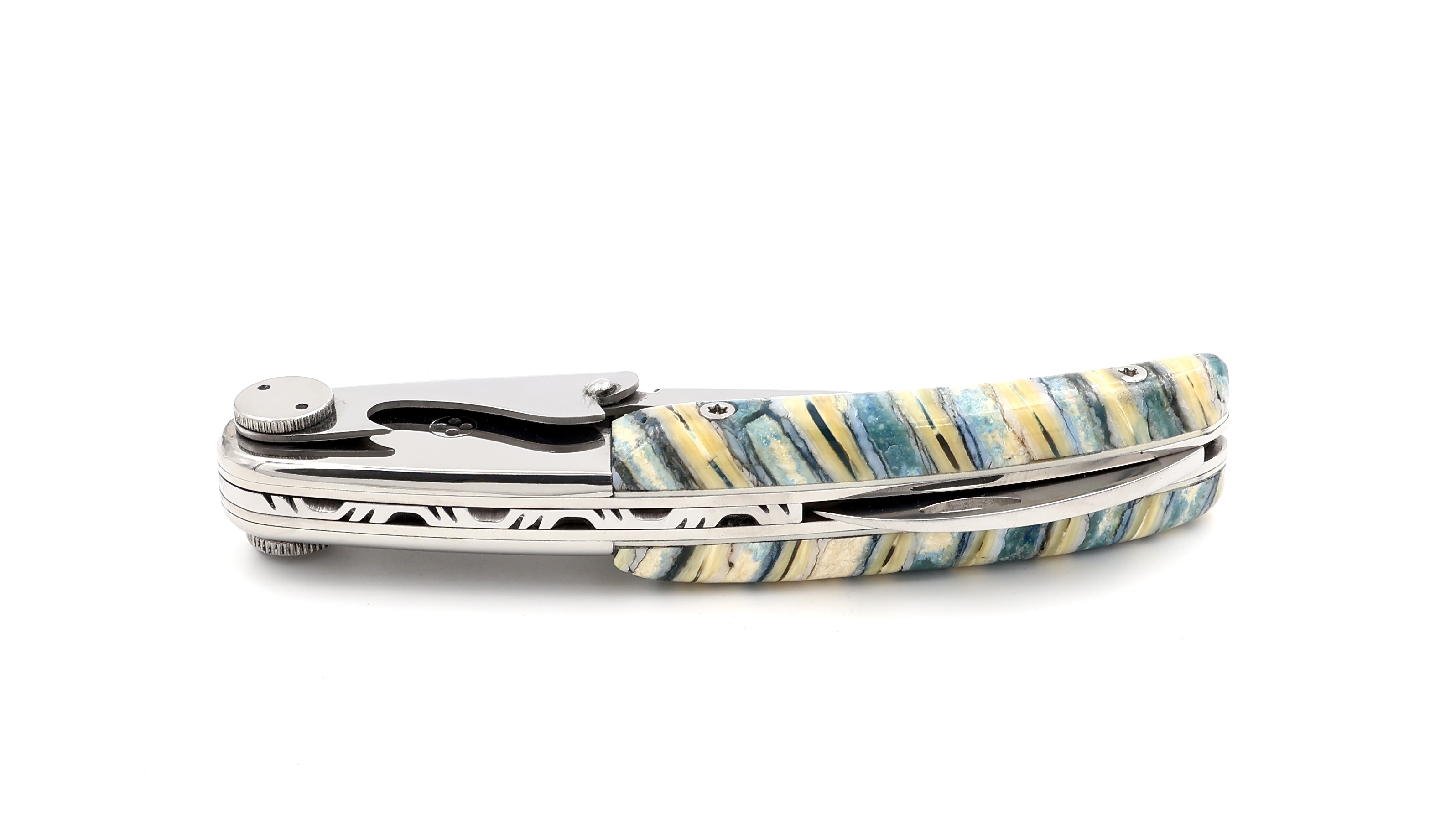 Claude Dozorme Clos Laguiole wineopener with mammothtusk beige-blue