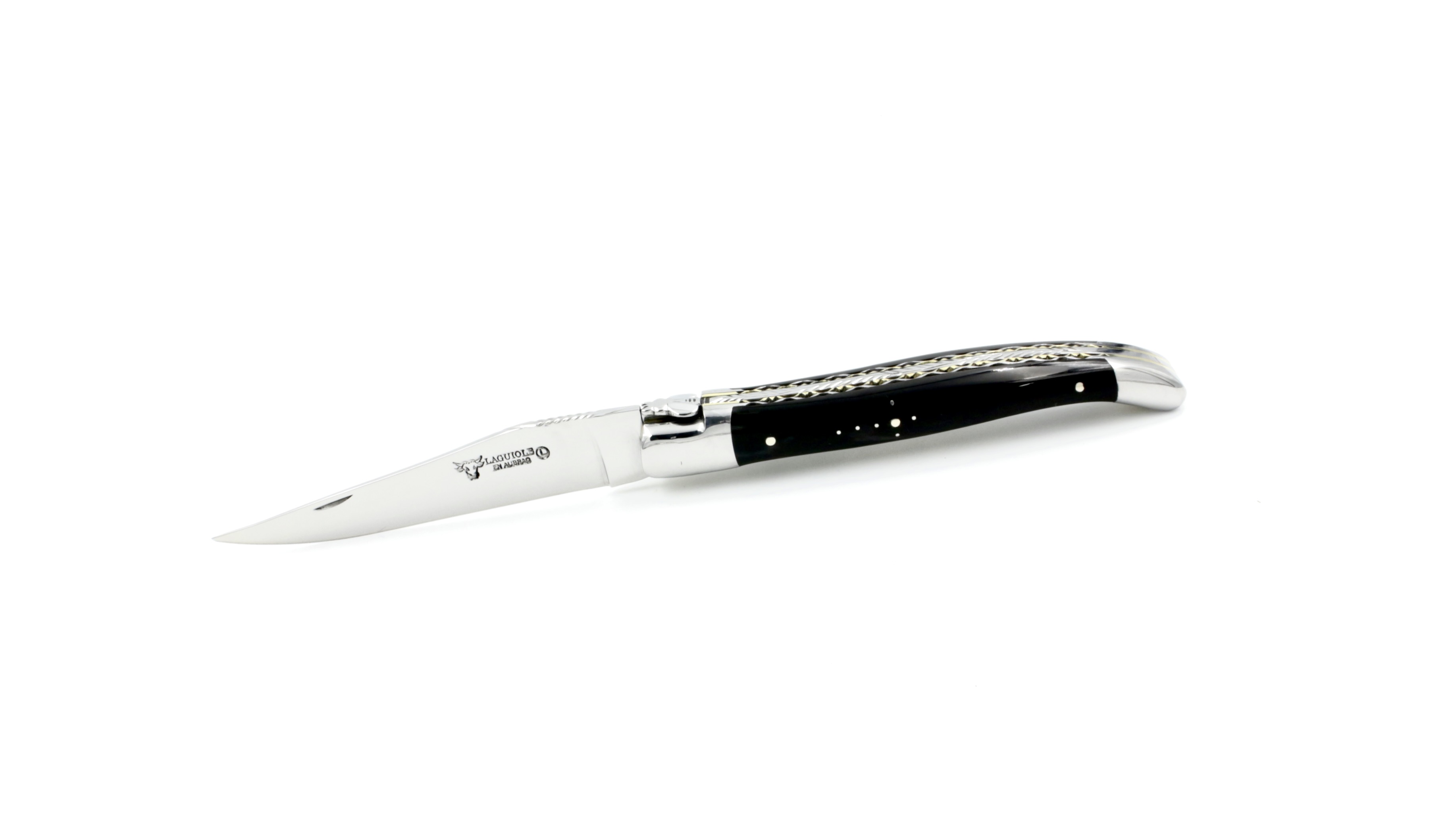 Laguiole en Aubrac doubleplate knife with brass plates Buffalo horn 12 cm