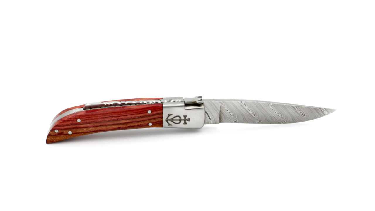 Le Camarguais knife rosewood wood with chiseled plates damascus 12 cm