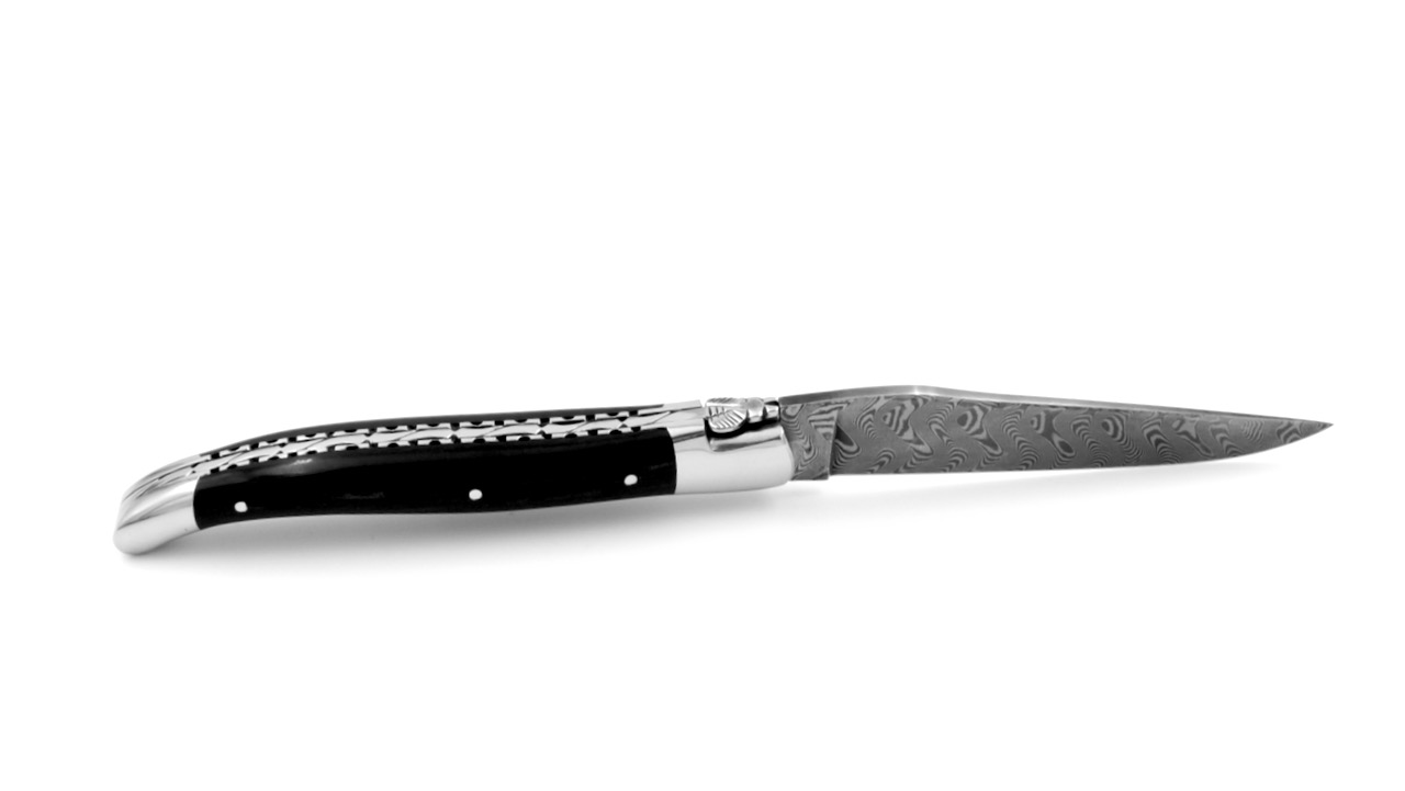 Laguiole en Aubrac  DSC® Carbon Damast Ebenholz poliert guillochierte Platine 12 cm