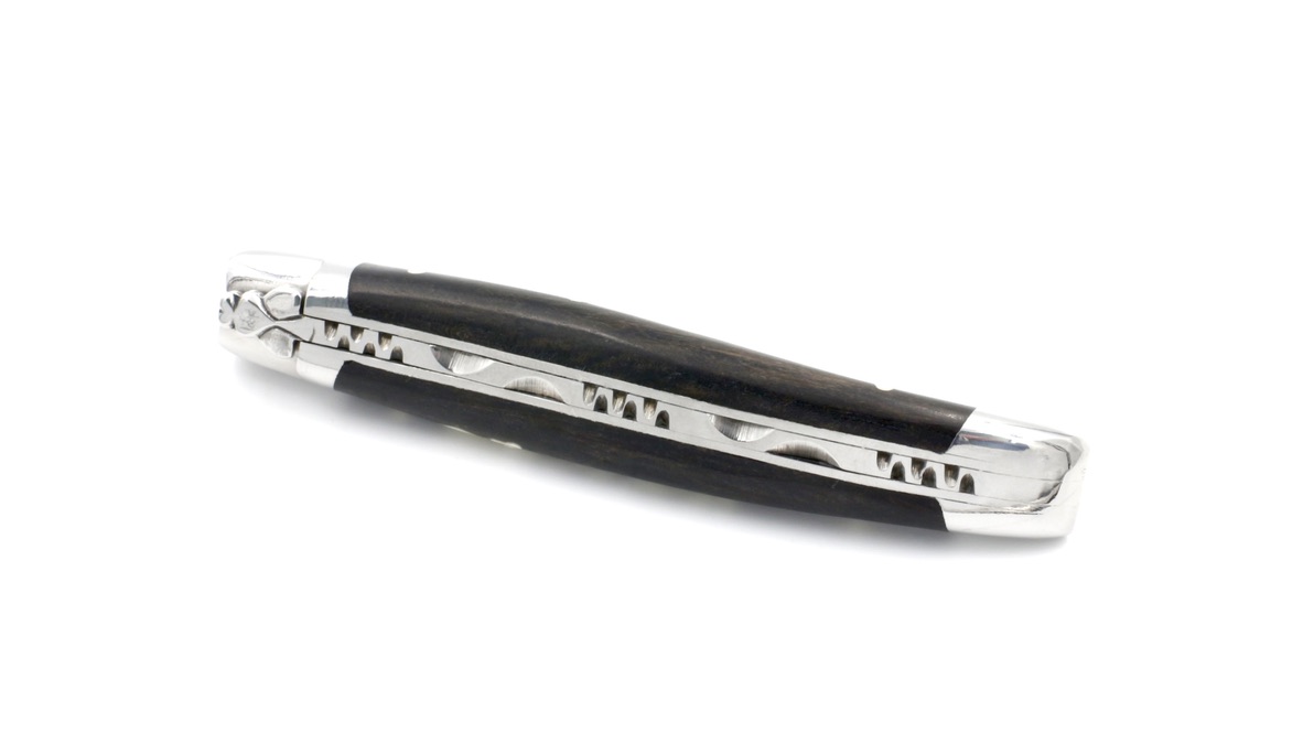 Laguiole en Aubrac ebony with ivory flower diamant 10 cm
