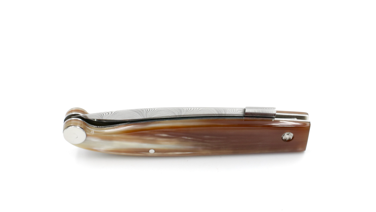 Saladini knife TRE PIANELLE horn tip damascus